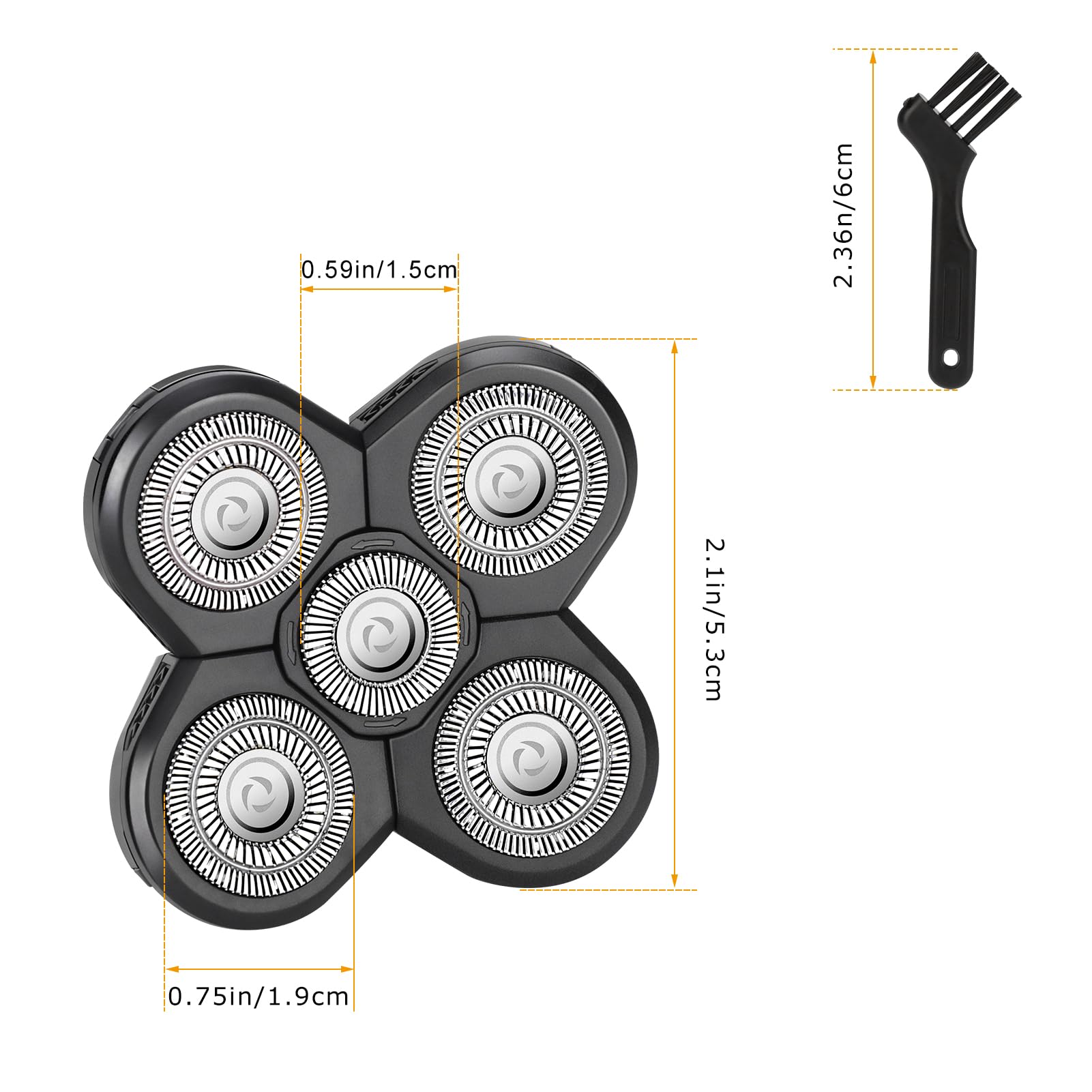 2Pc 5D Men'S Electric Shaver Replacement Heads, Razor Head Shavers For Bald And Face, Shaving Beard Cutter For Men With Brush Ac