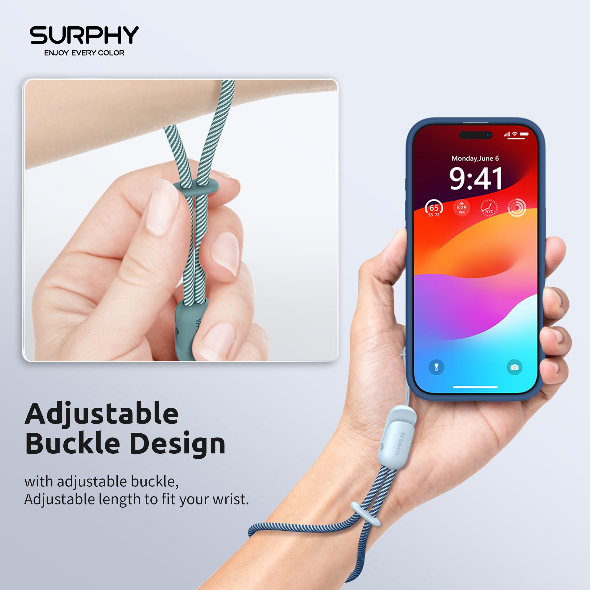 Surphy 2 Pack Lanyard, Phone Strap, Adjustable Phone Lanyard With Two Color Braided, Wrist Strap For Airpods, Camera (Cloud Blue