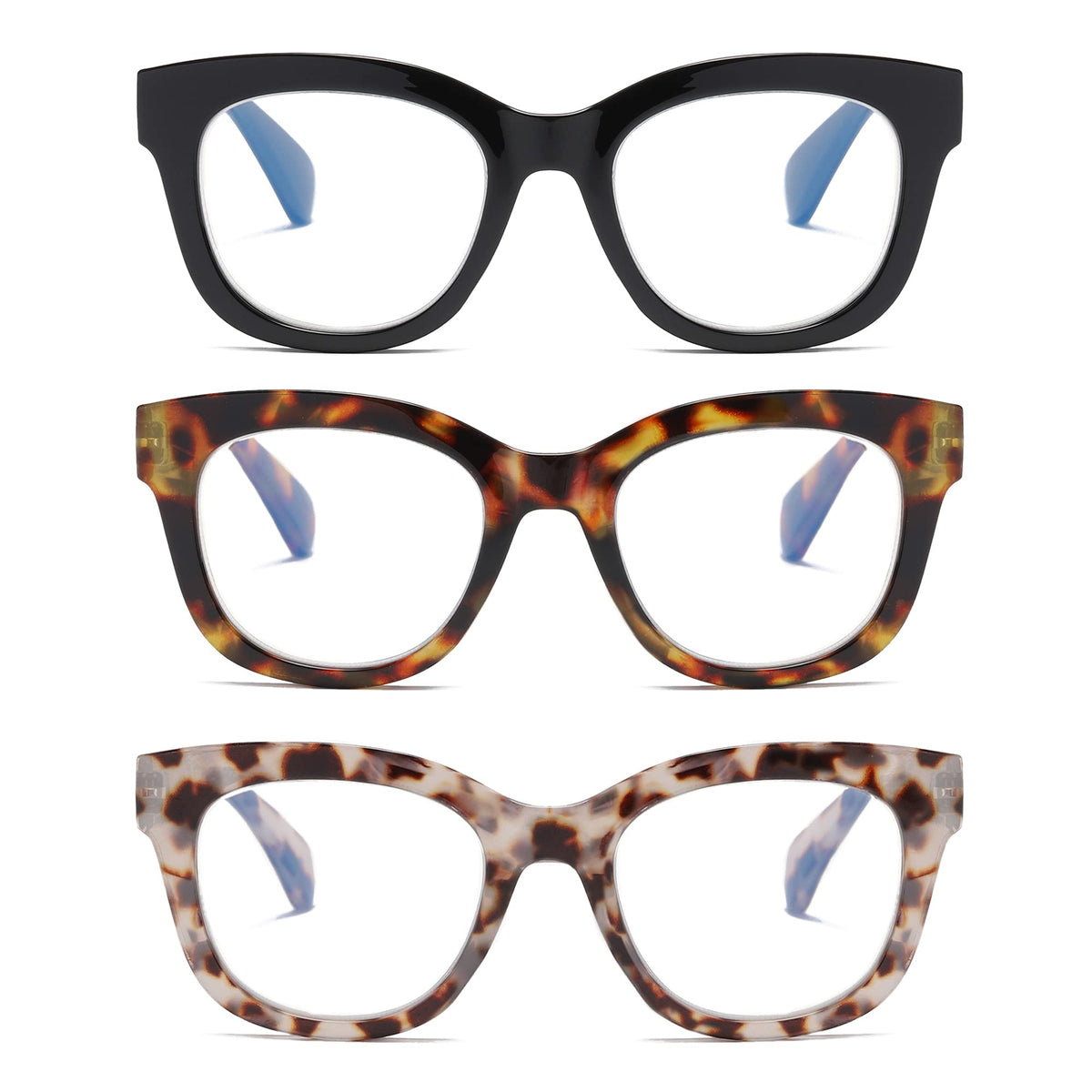 Zxyoo Oversized Reading Glasses For Women,3 Pack Blue Light Blocking Computer Spring Hinge Readers 400
