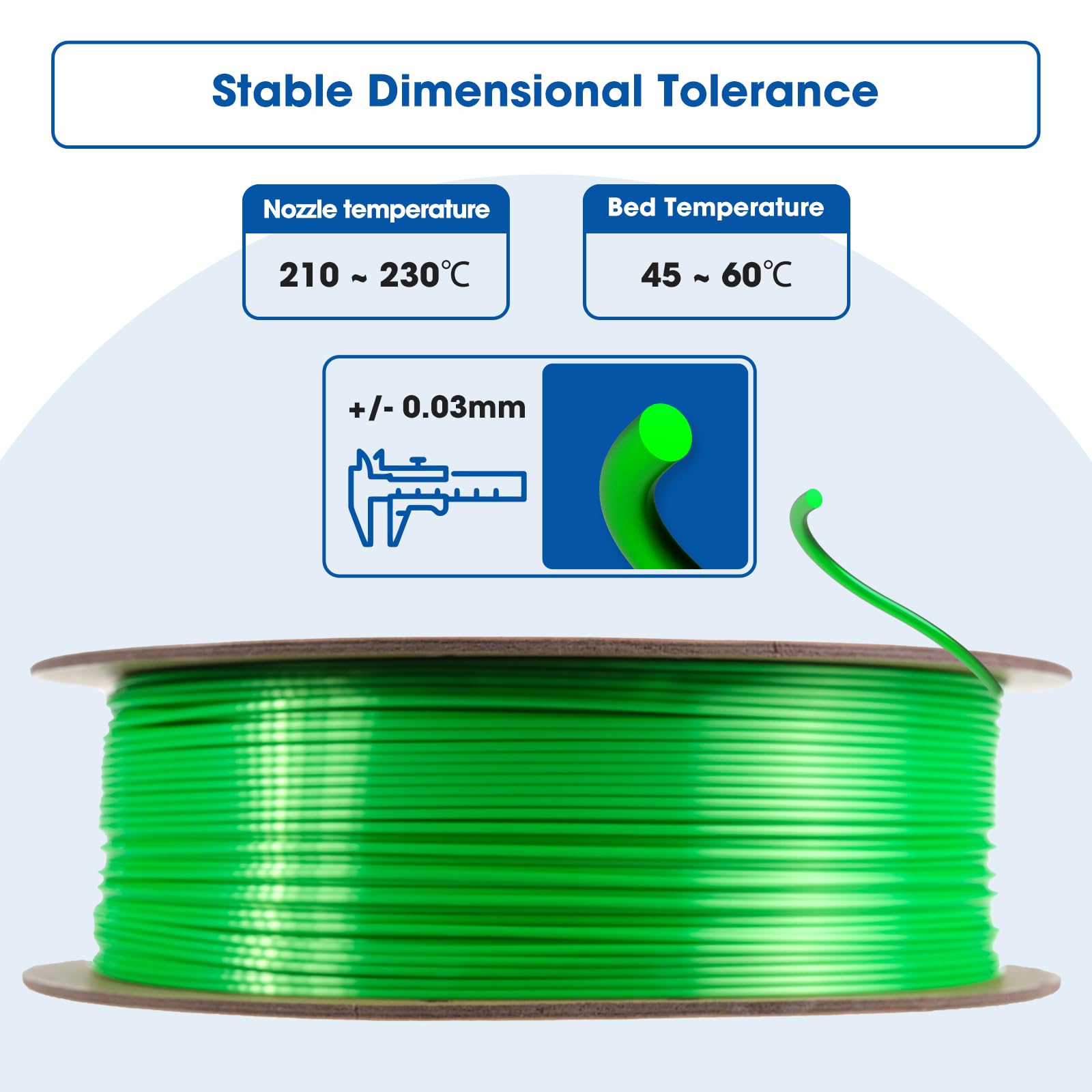 3Dhojor Silk Pla Filament 1.75Mm, Silk Pla 3D Printer Filament, 2.2 Lbs (1Kg) Cardboard Spool, Fit Most Fdm 3D Printer,Green