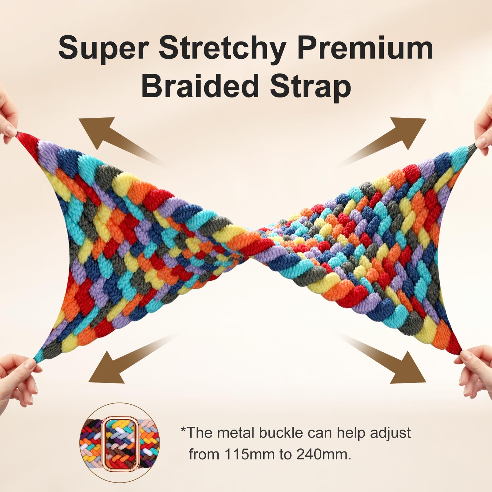 Maledan Braided Stretchy Band Compatible For Fitbit Sense/Fitbit Versa 3/ Versa 4/ Sense 2 Bands Women Men, Soft Elastic Strap B