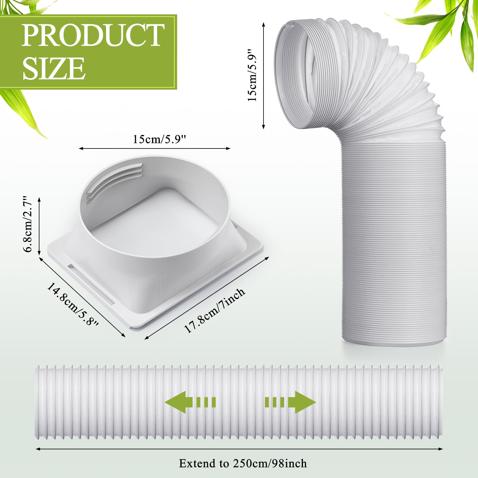 Outus 5.9 Diameter 98 Long Portable Air Conditioner Hose With Square Exhaust Hose Tube Adapter Portable Air Conditioner Duct