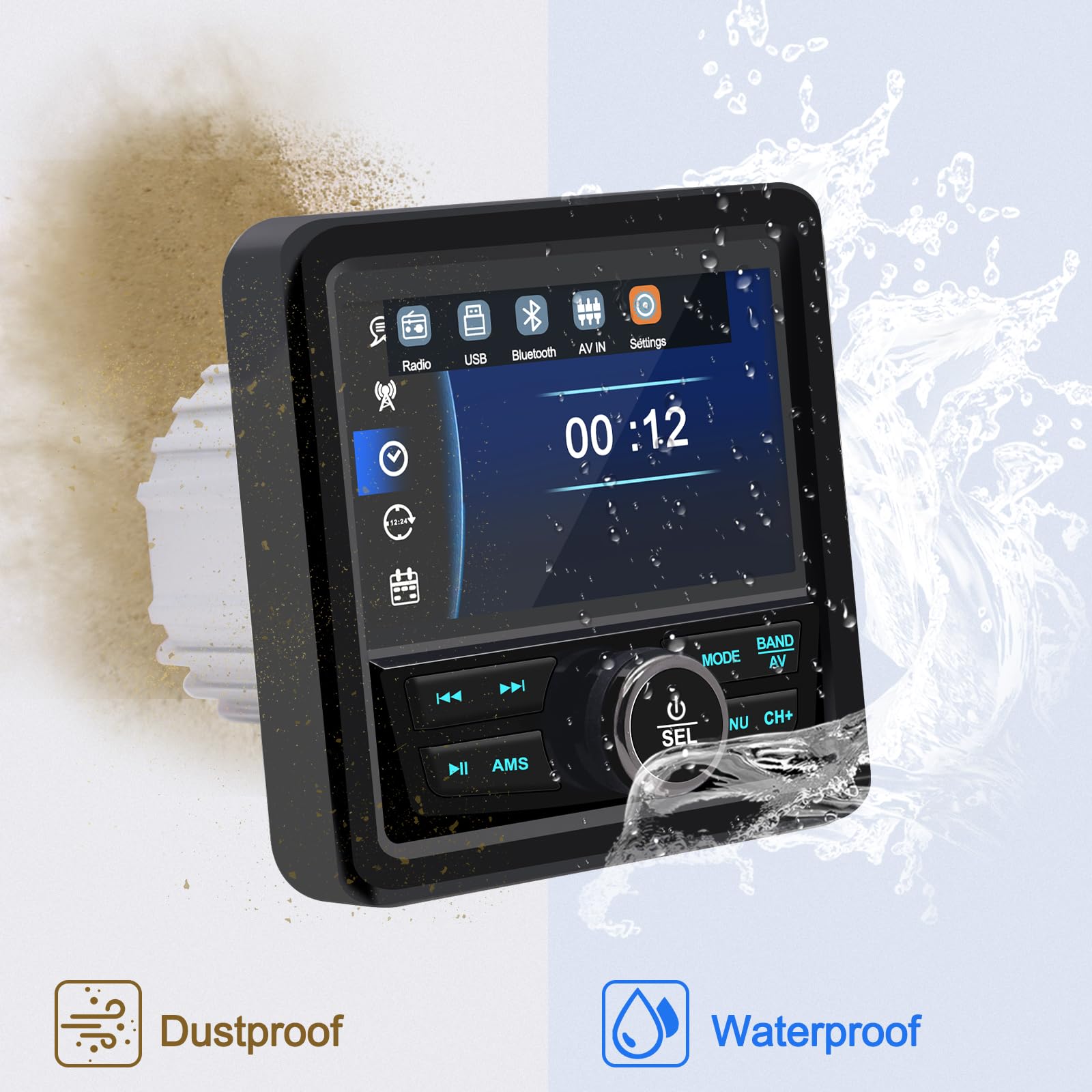 Geloo Boat Radio Marine Stereo Receiver Waterproof Digital Media Mp5 Player With 4.1'' Lcd Display For Watching Video, Wireless