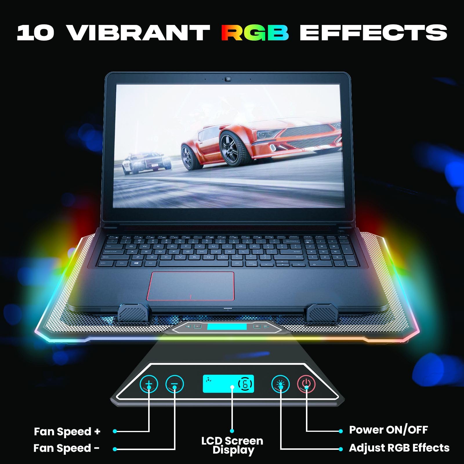 Klim V14 Gaming Laptop Cooling Pad, 14 Fans, Rgb, Compatible Up To 17 Inches, 2 Usb Ports, Mobile Phone Holder, 5 Years Protecti