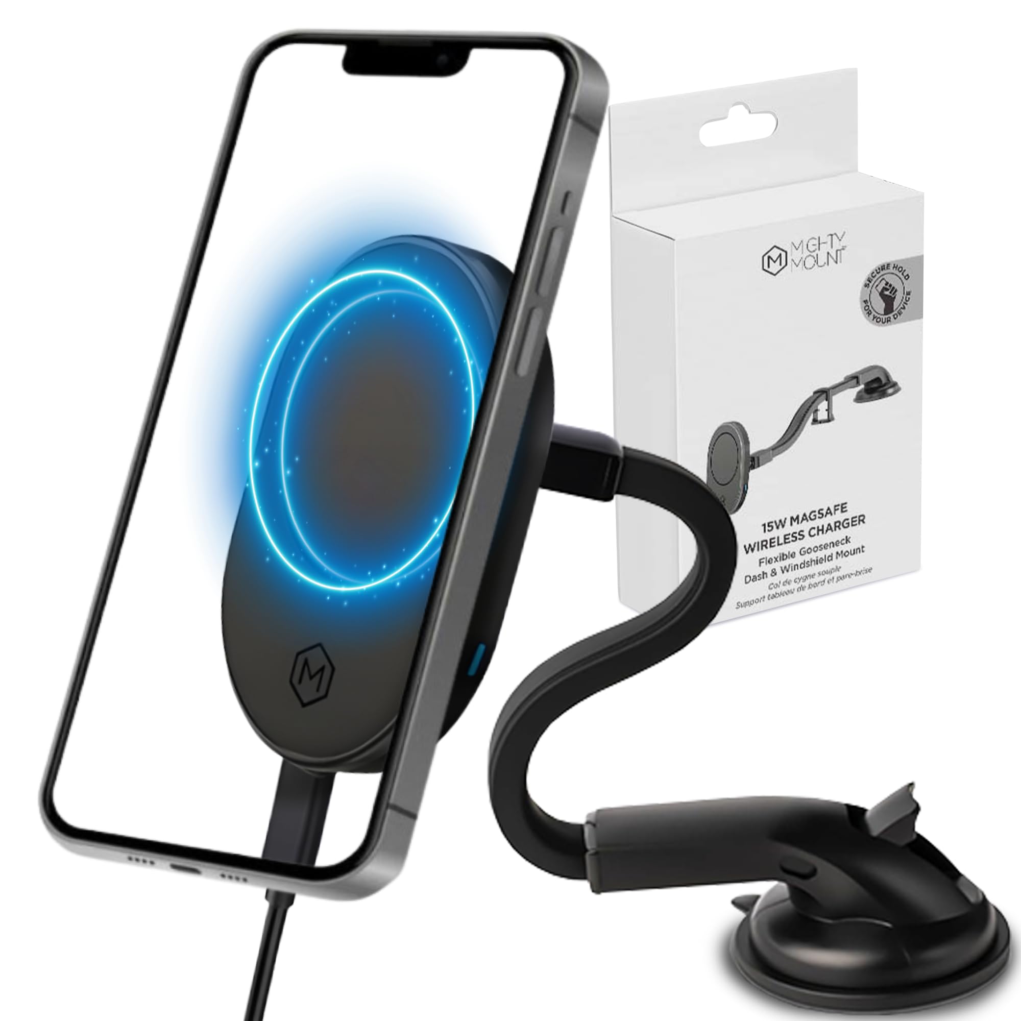 Mighty Mount Magsafe Wireless Car Charger Gooseneck Mount (Version 2.0) For All Smartphones, 360 Rotation, Magnetic Phone Holder
