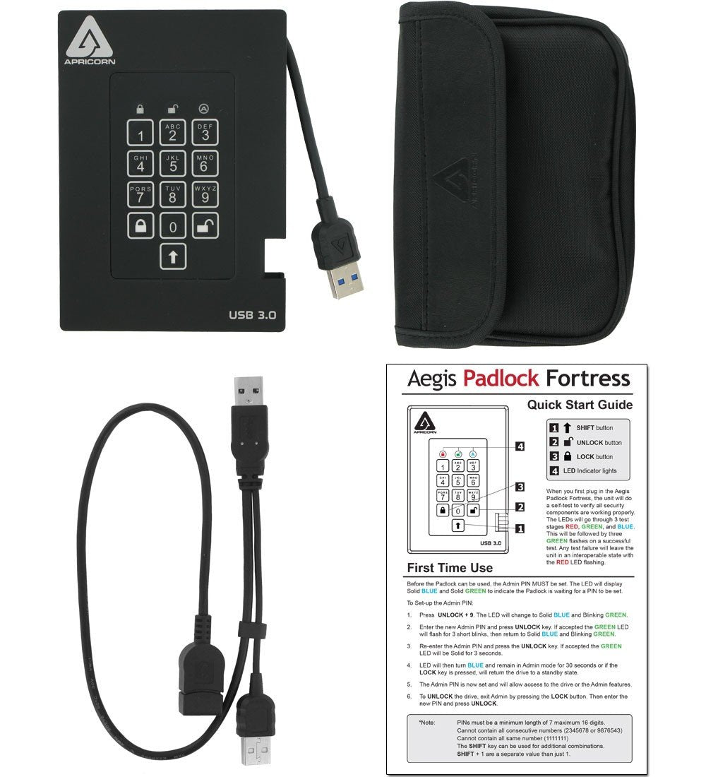 Apricorn Aegis Padlock A25 3Pl256 1000F 1 Tb Portable Rugged Hard Drive   Fips 140 2 Level 2 Validated 256 Bit Encrypted Usb 3.0