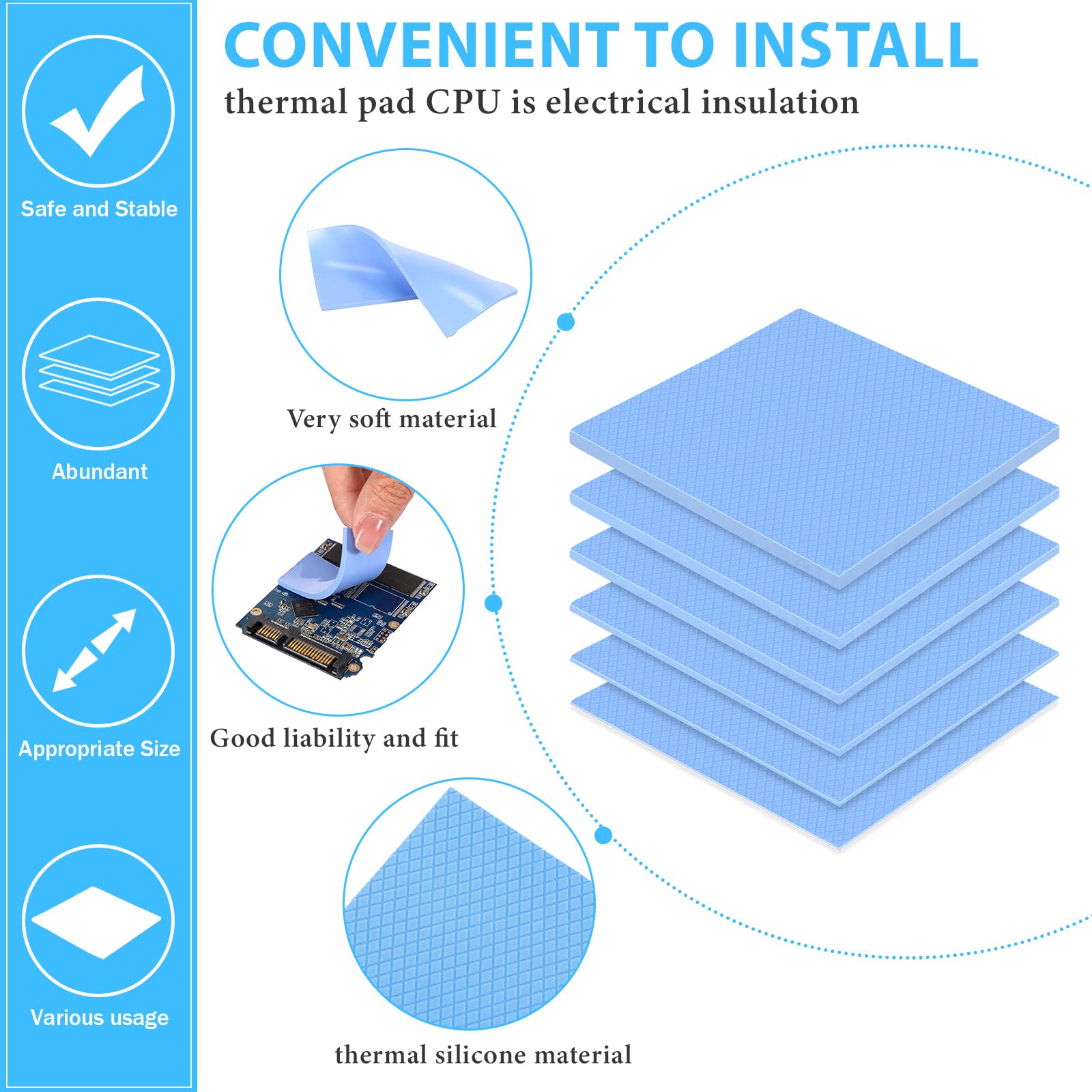 Frienda 6 Pcs Thermal Pad 100 X 100 Mm, 0.5 Mm, 1 Mm, 1.5 Mm, 2 Mm, 2.5 Mm, 3 Mm Heat Resistant Conductive Silicone Pad Thermal