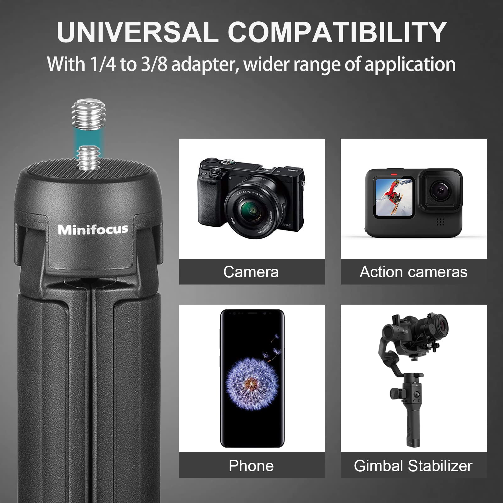 Minifocus Camera Tripod, Desktop Tabletop Stand Compact Tripod With 1/4 Screw, Phone Tripod Stand For Gimbal Stabilizer Webcam P