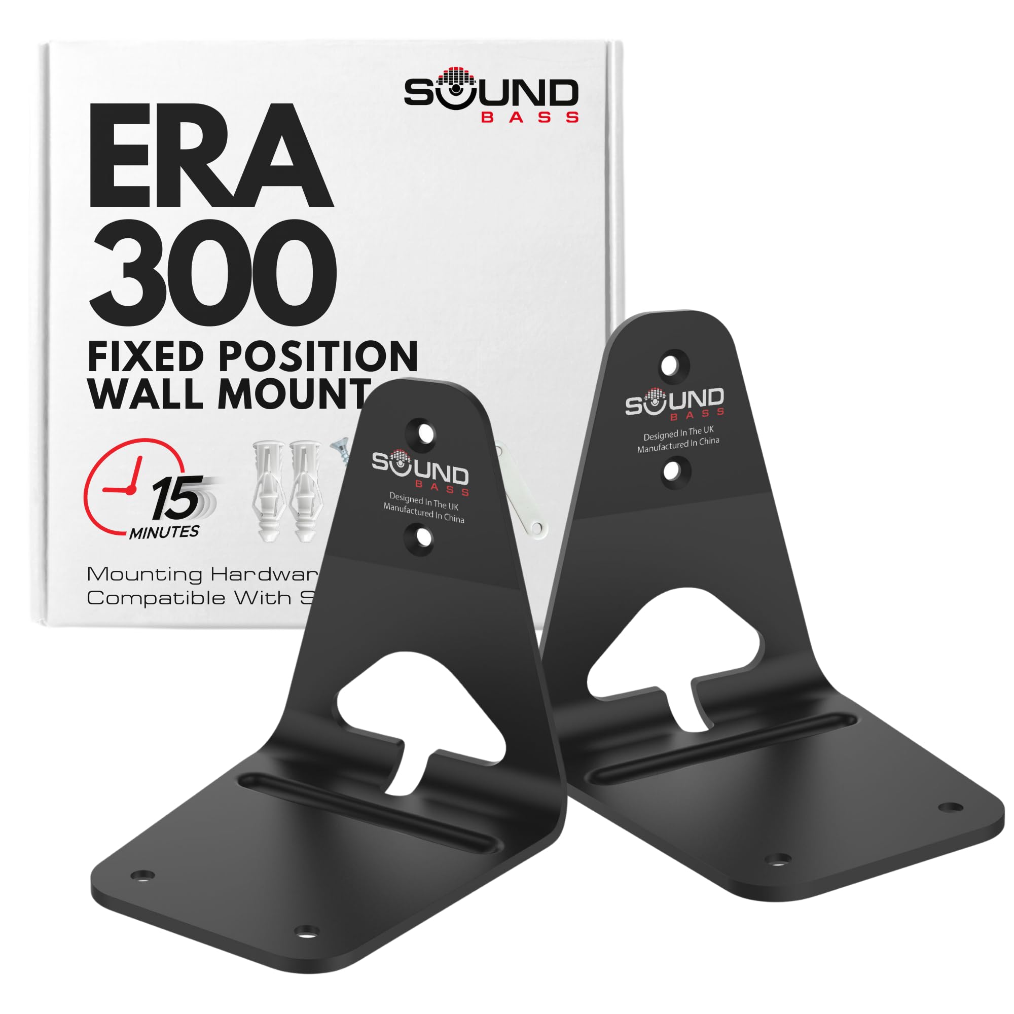 Era300 Wall Mount Bracket, Low Profile, Black, Twin Pack, Compatible With Sonos Era 300 Speaker, Complete With All Fixing Hardwa