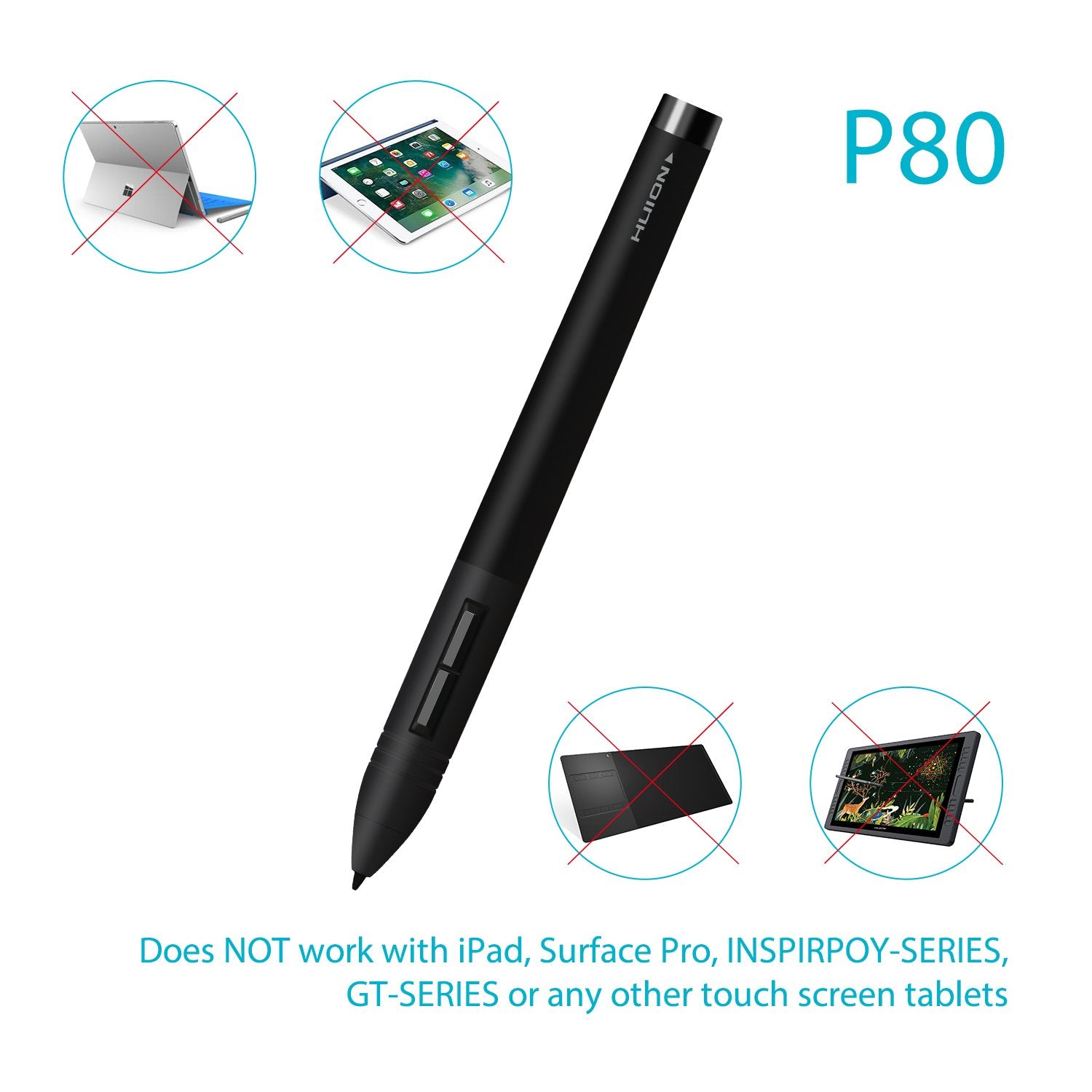 Huion P80 Rechargeable Digital Pen Stylus For Graphics Drawing Tablet Huion New 1060Plus, Wh1409(2048), H610Pro, W58, Dwh69, 680