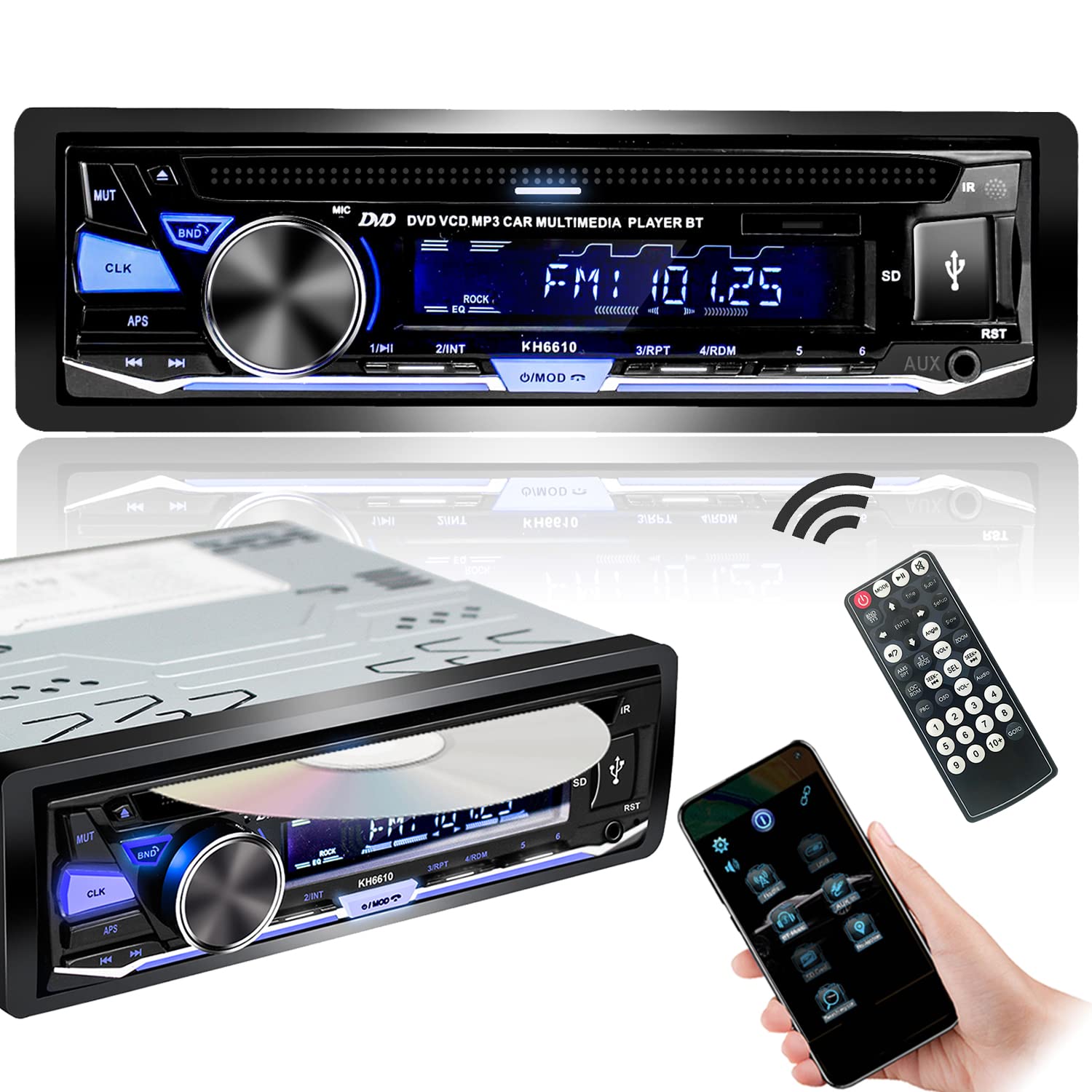 Hengweili Single Din Car Stereo Cd Dvd Bluetooth Usb Player Audio Receiver Am/Fm Radio App Control Mp3 Sd Aux