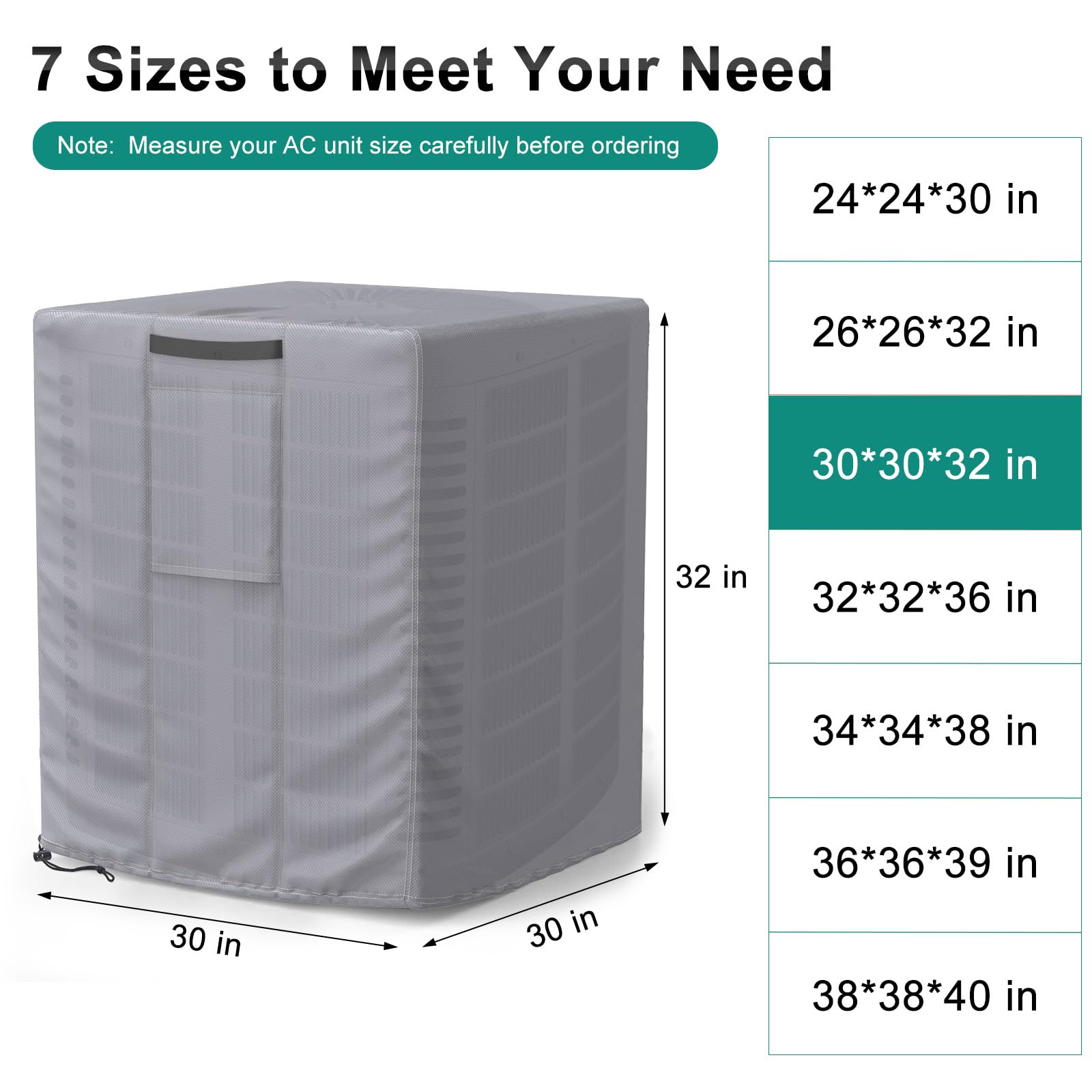 Brosyda Central Large Air Conditioner Cover For Outside Units, Waterproof & Windproof Outdoor Ac Units Cover Gray (30''X30''X32'