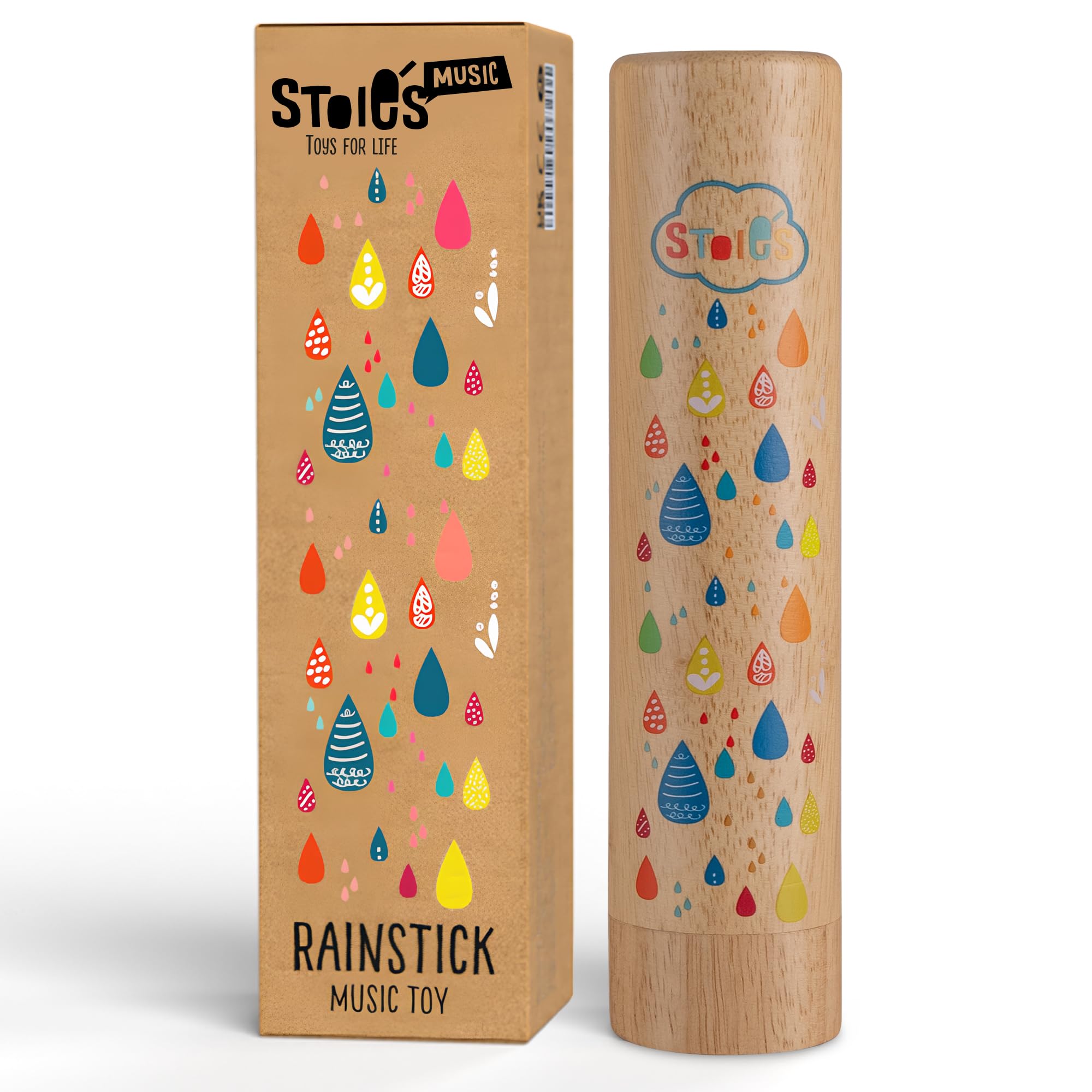 Stoies Wooden Rain Stick Instrument for Kids, Support Music Exploration, Coordination and Rhythm Baby Toy, Soothing Sound for S