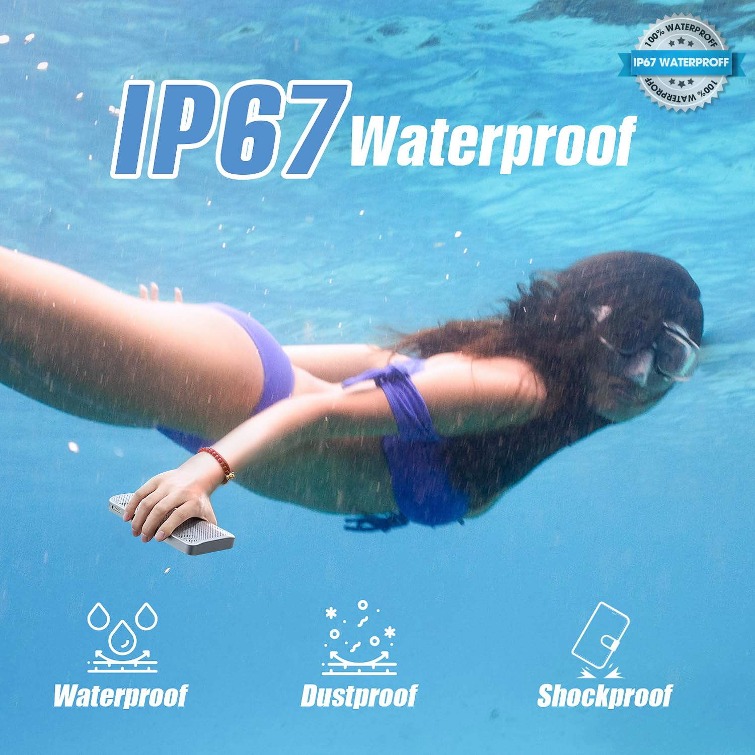 Duvoss Bluetooth Speaker, 0.65'' Ultra Thin Portable Magnetic Speakers, Loud&Clear Sound, Ip67 Waterproof Dustproof, Bluetooth 5