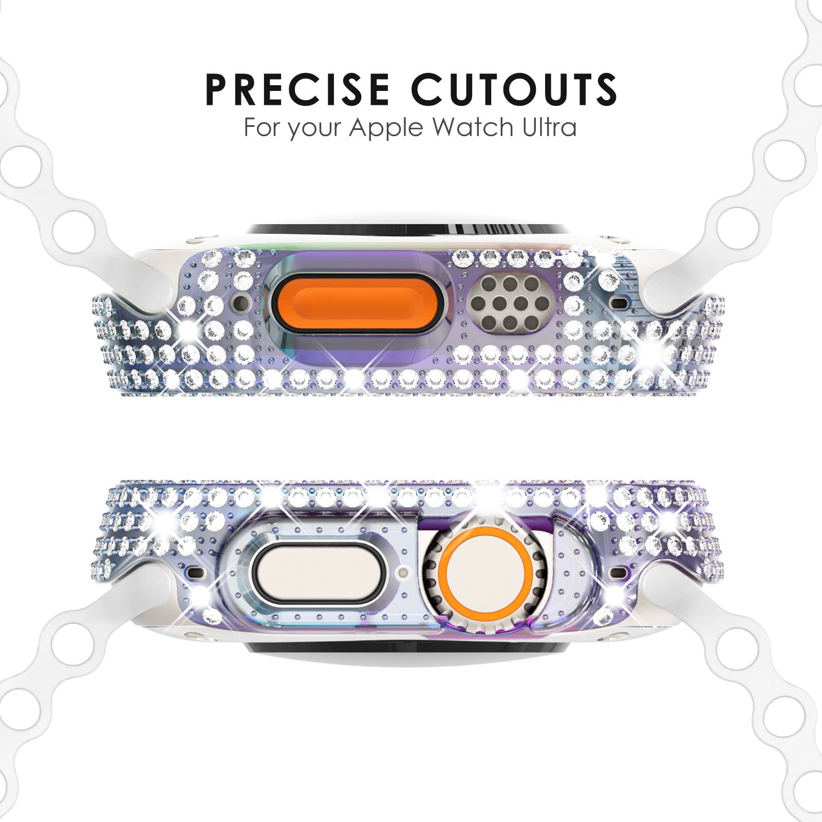 Kades For Apple Watch Ultra2 Case 49Mm [1+2 Pack] Apple Watch Ultra2 Screen Protecor 49Mm Full Diamonds Bling Case With Tempered