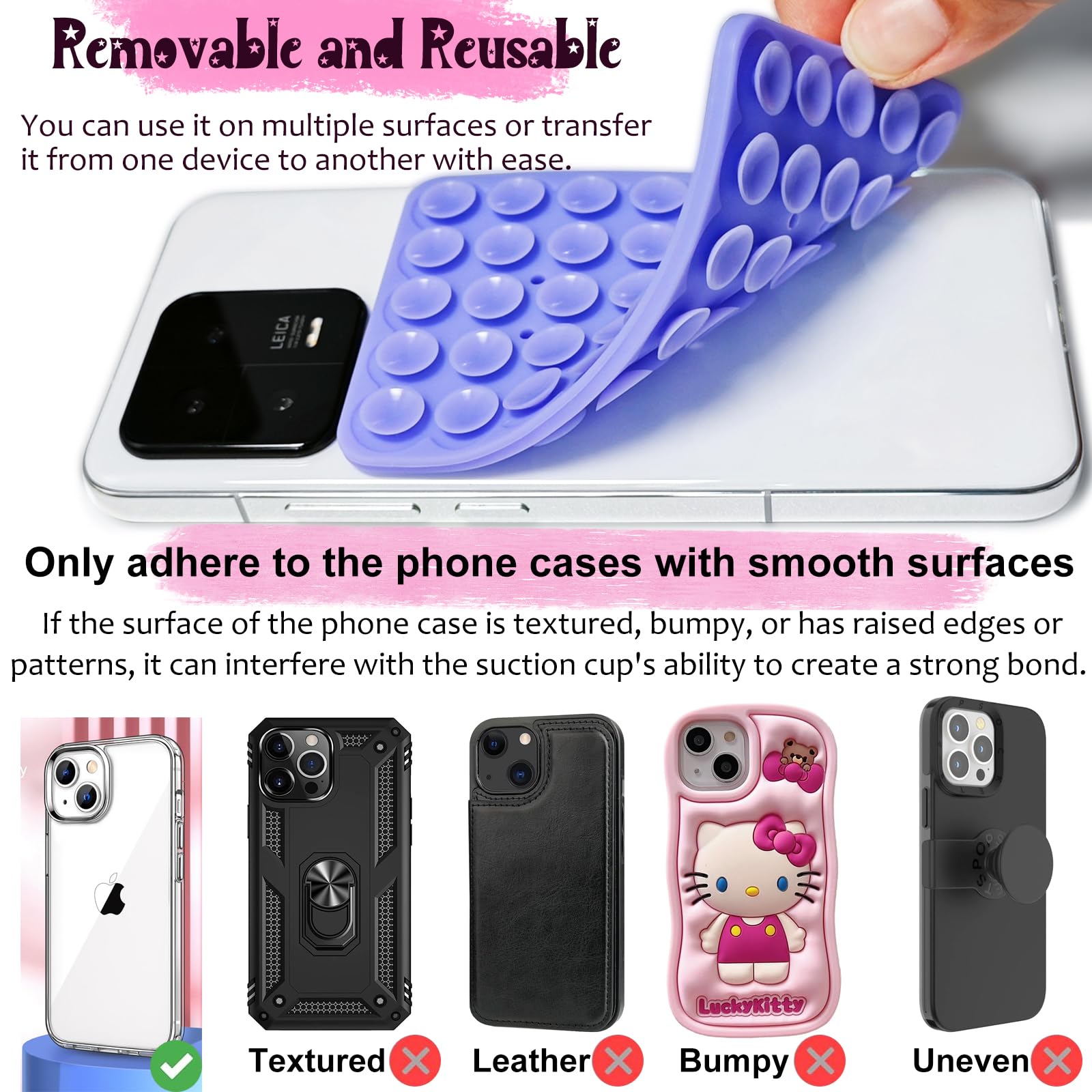 Azxyi 2 Pack Silicone Suction Cup Phone Case Mount Double Sided, Non Slip Phone Accessories For Cellphone, Hands-Free Strong Gri