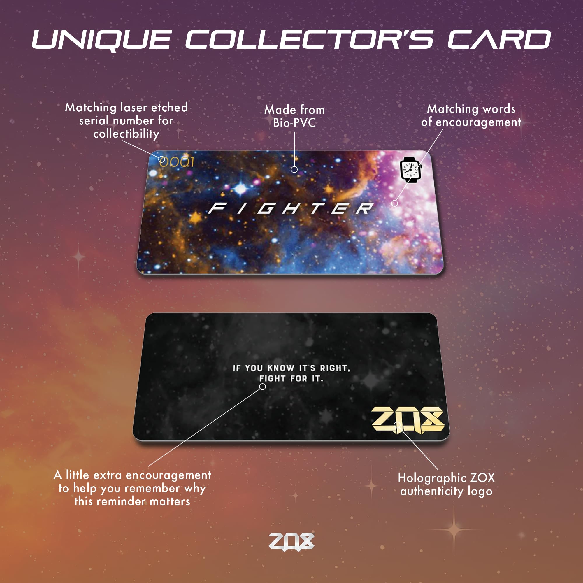 Zox Android Smart Watch Band - Fighter | Soft, Adjustable Elastic Band With Motivational Affirmations And Beautiful Artwork - Gi