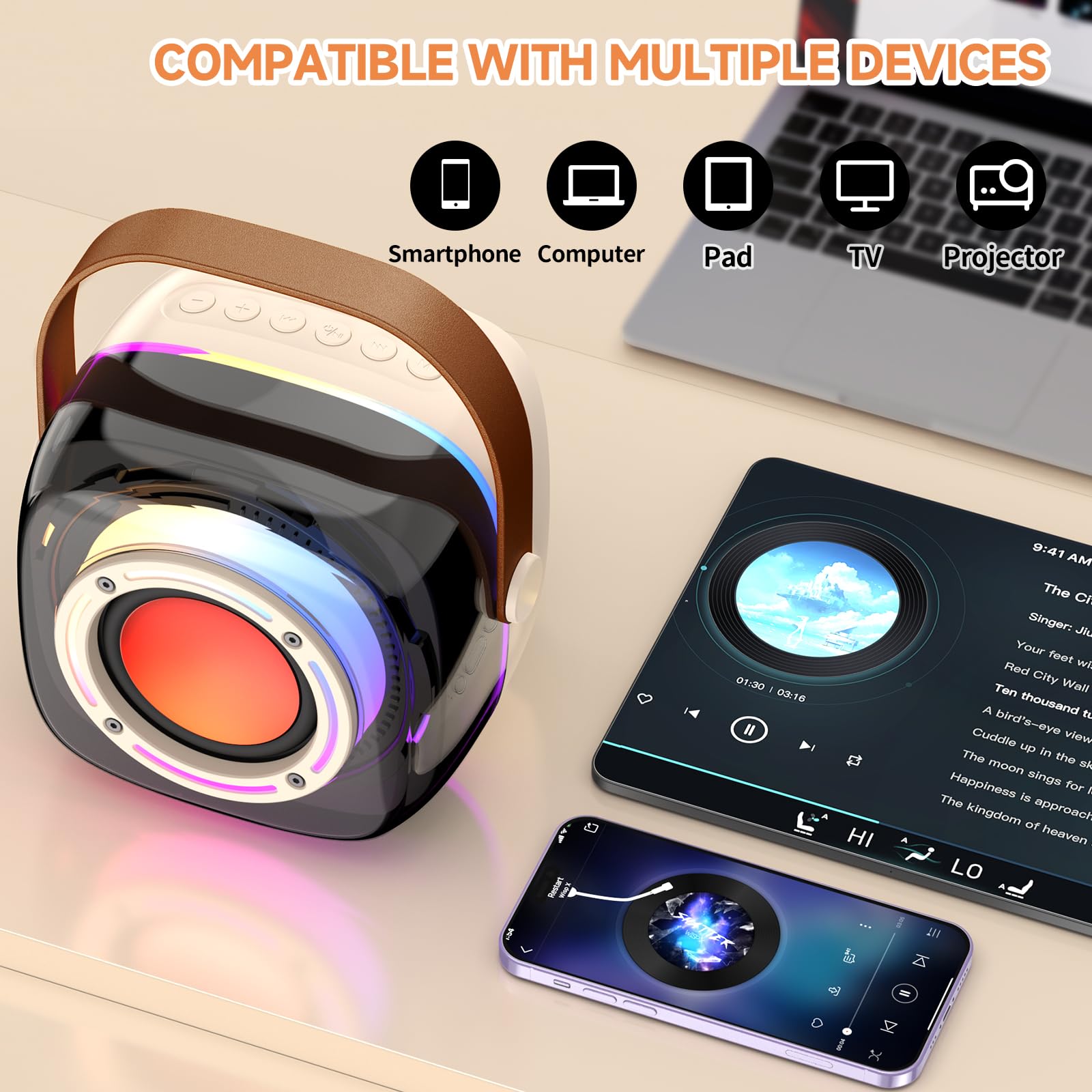 Karaoke Machine With 2 Wireless Mircophones For Adults Kids, Portable Bluetooth Karaoke Speaker With 3.5'' Full Range Speaker An