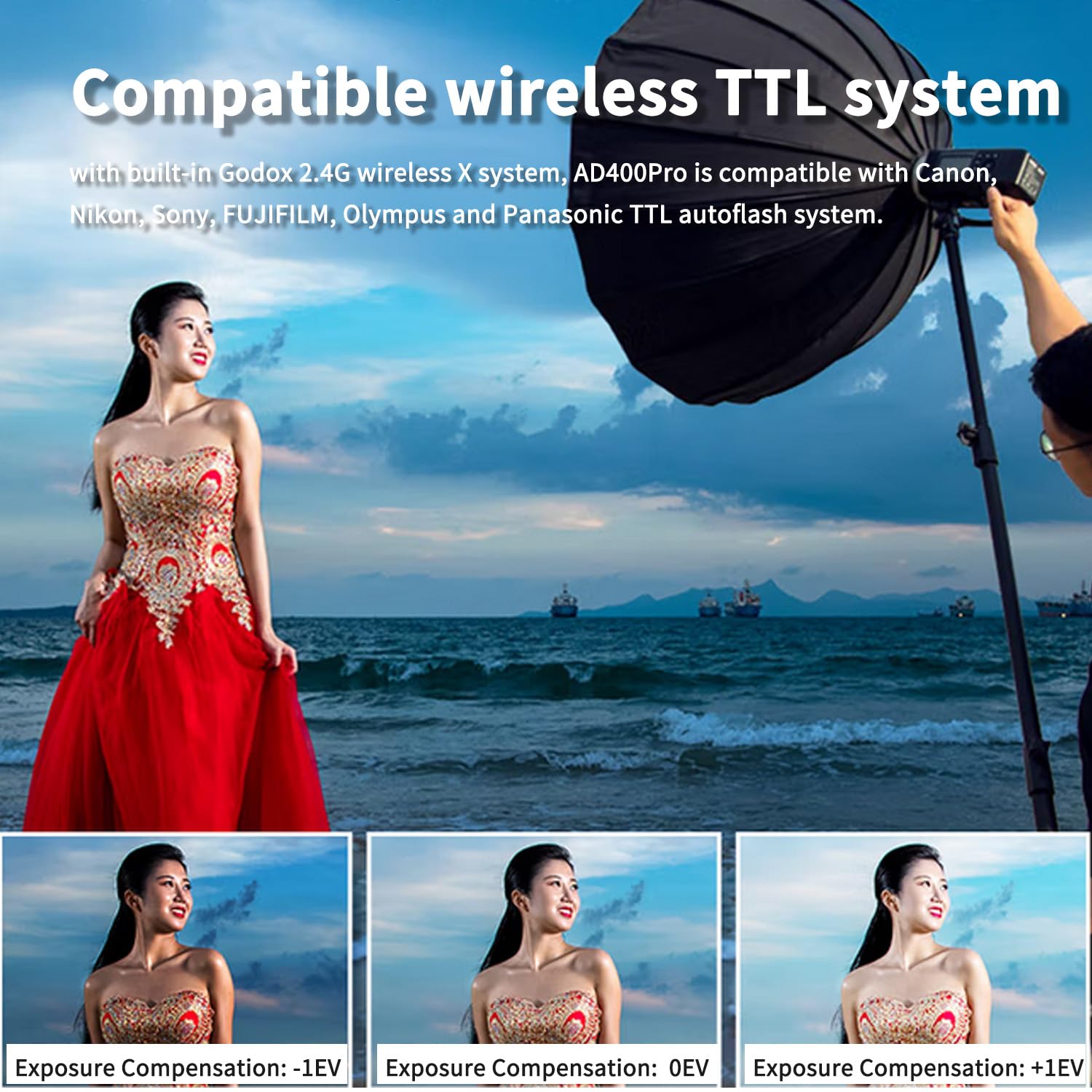 Godox Ad400 Pro Ad400Pro Outdoor Flash Strobe, Portable 400W 2.4G Ttl 1/8000 Hss Monolight, 0.01 1S Recycle, 30W Led Modeling La