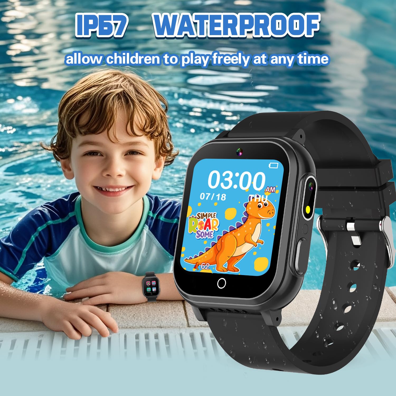 Kids Waterproof Smart Watch Gift For Boys Ages 3-12, 32 Puzzle Games, Hd Touchscreen, Dual Camera, Vedio Pedometer Music Player,