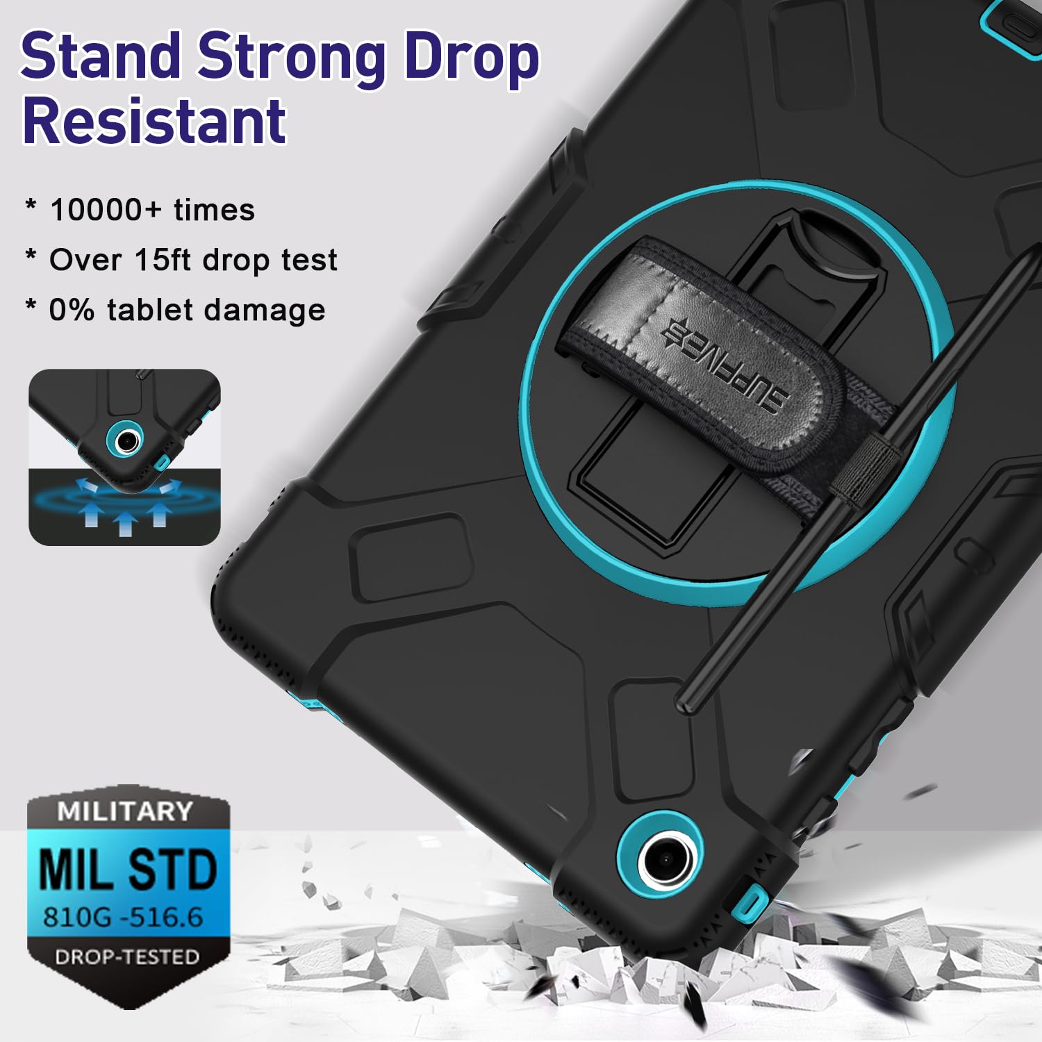 Supfives Case For Tab A9 Plus With Screen Protector, Upgraded Military Galaxy Tab A9+ 11 Inch 2023 Case With Rotating Kickstand+