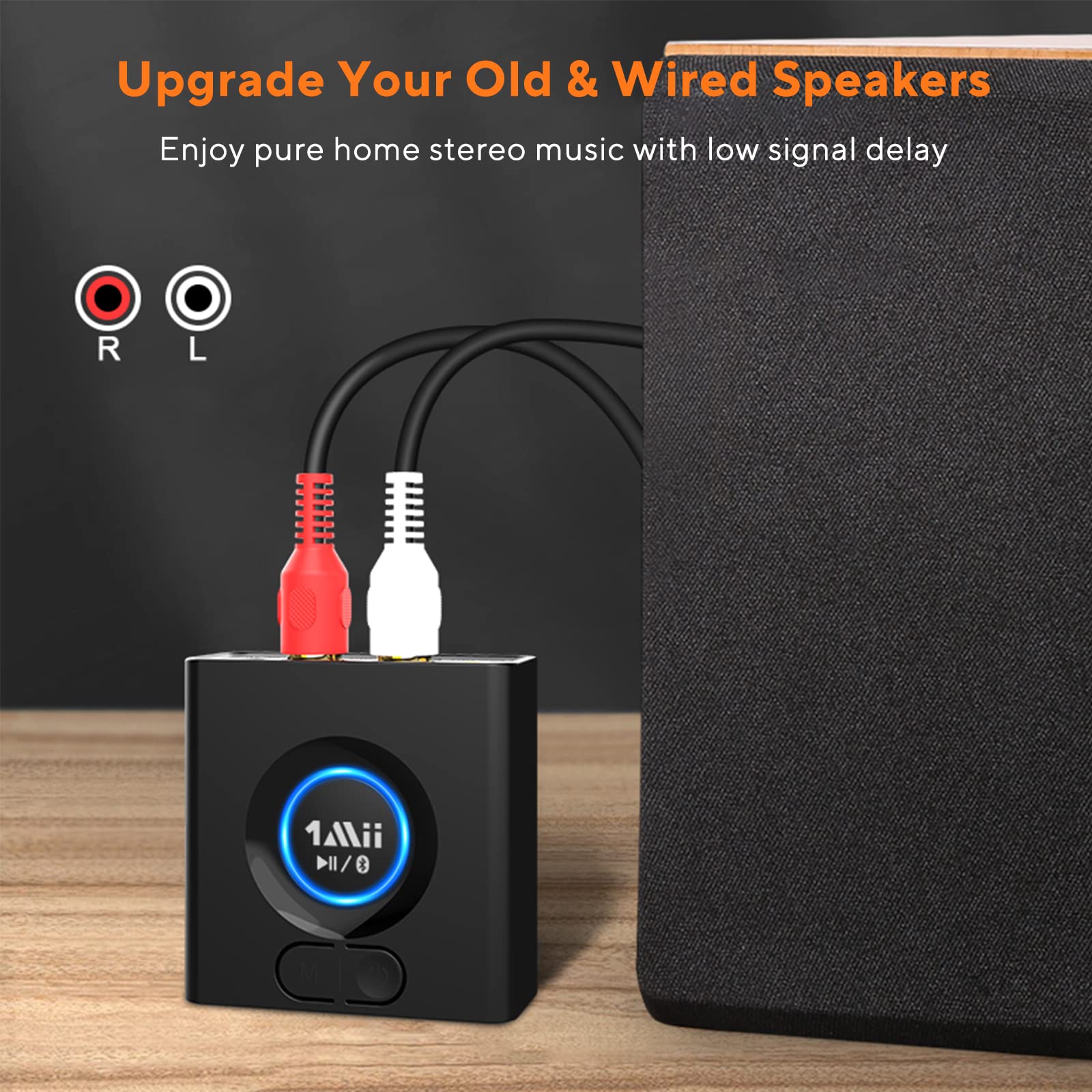 1Mii Bluetooth 5.0 Audio Receiver, Wireless Audio Adapter For Home Stereo Music Streaming System With 3.5 Mm Rca, Bass Mode, 12H