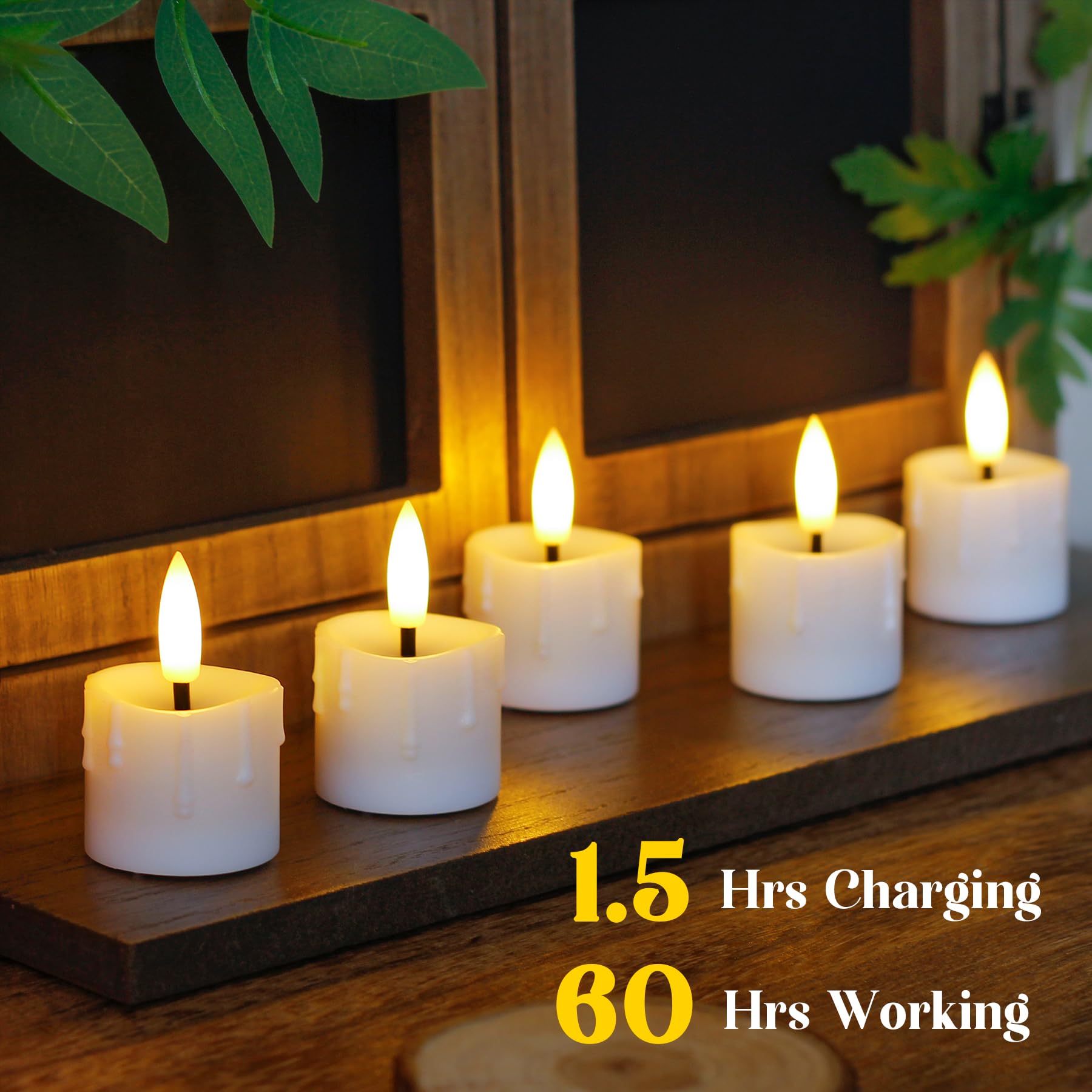 Yeelida Rechargeable Flameless 1.6'' X2.5'' Tea Light Candles With Remote & Type C Charging Cable, Timer Led Flickering White Pl