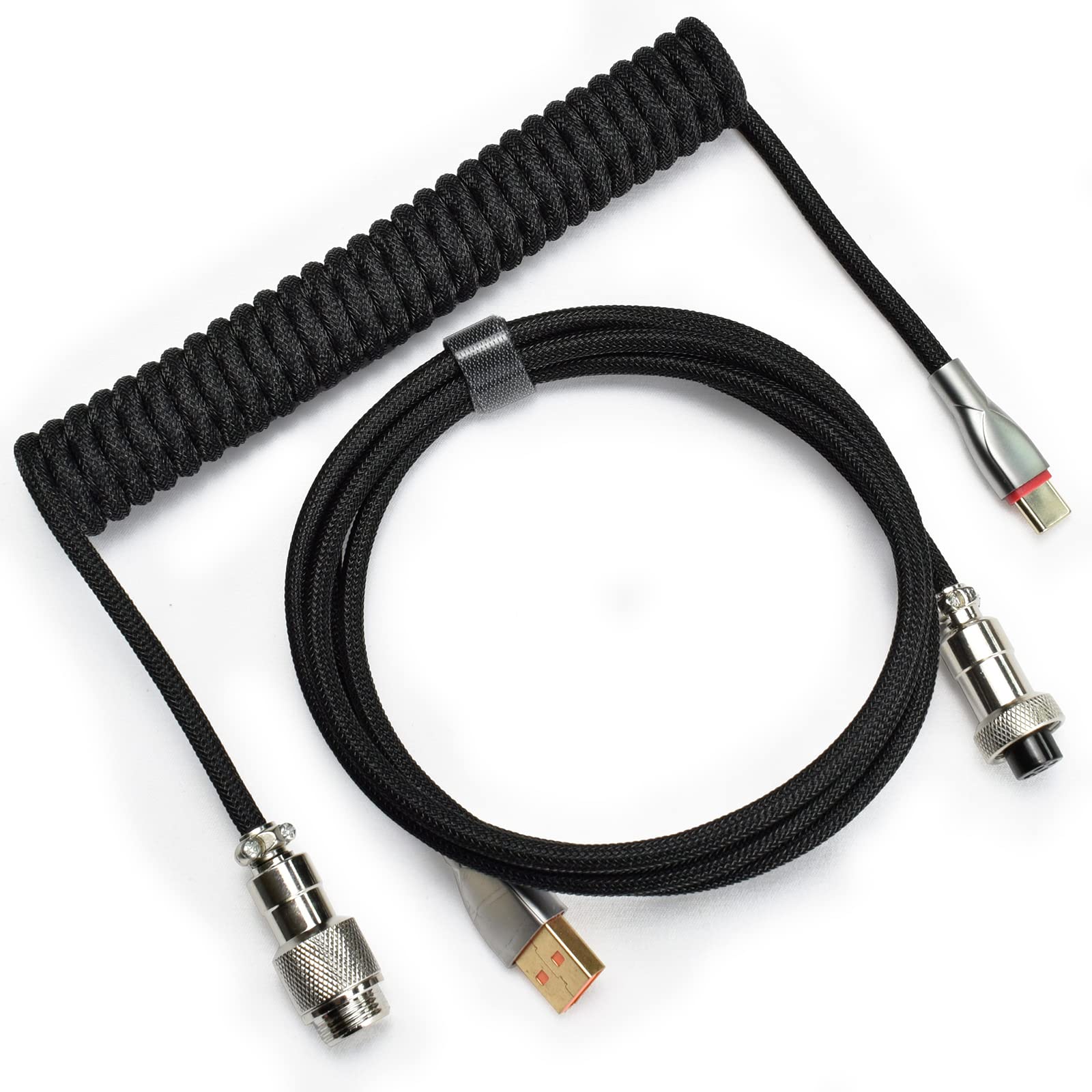 Zdawnn Braided Keyboard Cables 1.5M Coiled Type C To Usb A With Detachable Aviator Connector.For Gaming Keyboard/Tablet (Black)