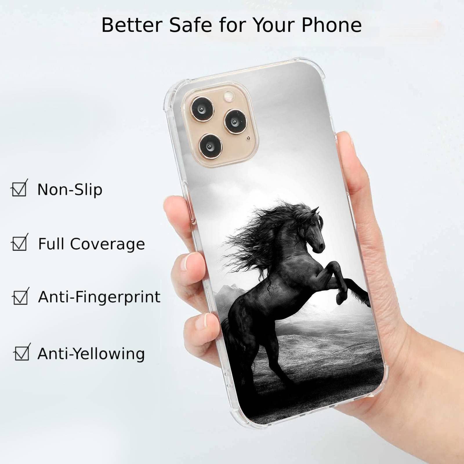 Black Horse Phone Case Compatible With Iphone 14 Pro Max, Cool Exquisite Horse Case For Iphone 14 Pro Max, Unique Trendy Tpu Bum