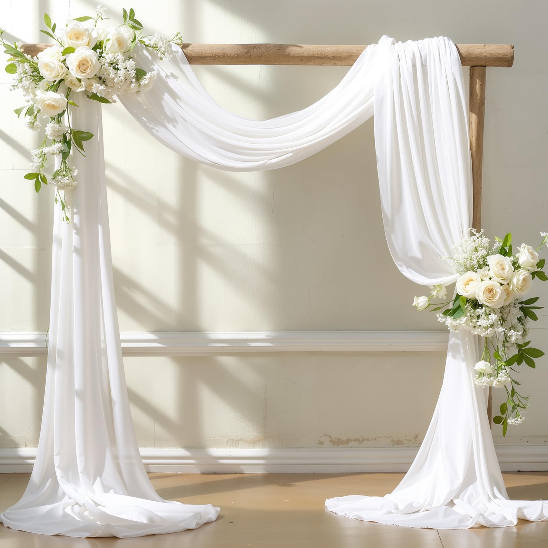 Wedding Arch Draping Fabric,2 Panels 18FT White Wedding Arch Drapes Chiffon Fabric Drapery Arch Decorations for Ceremony Recepti
