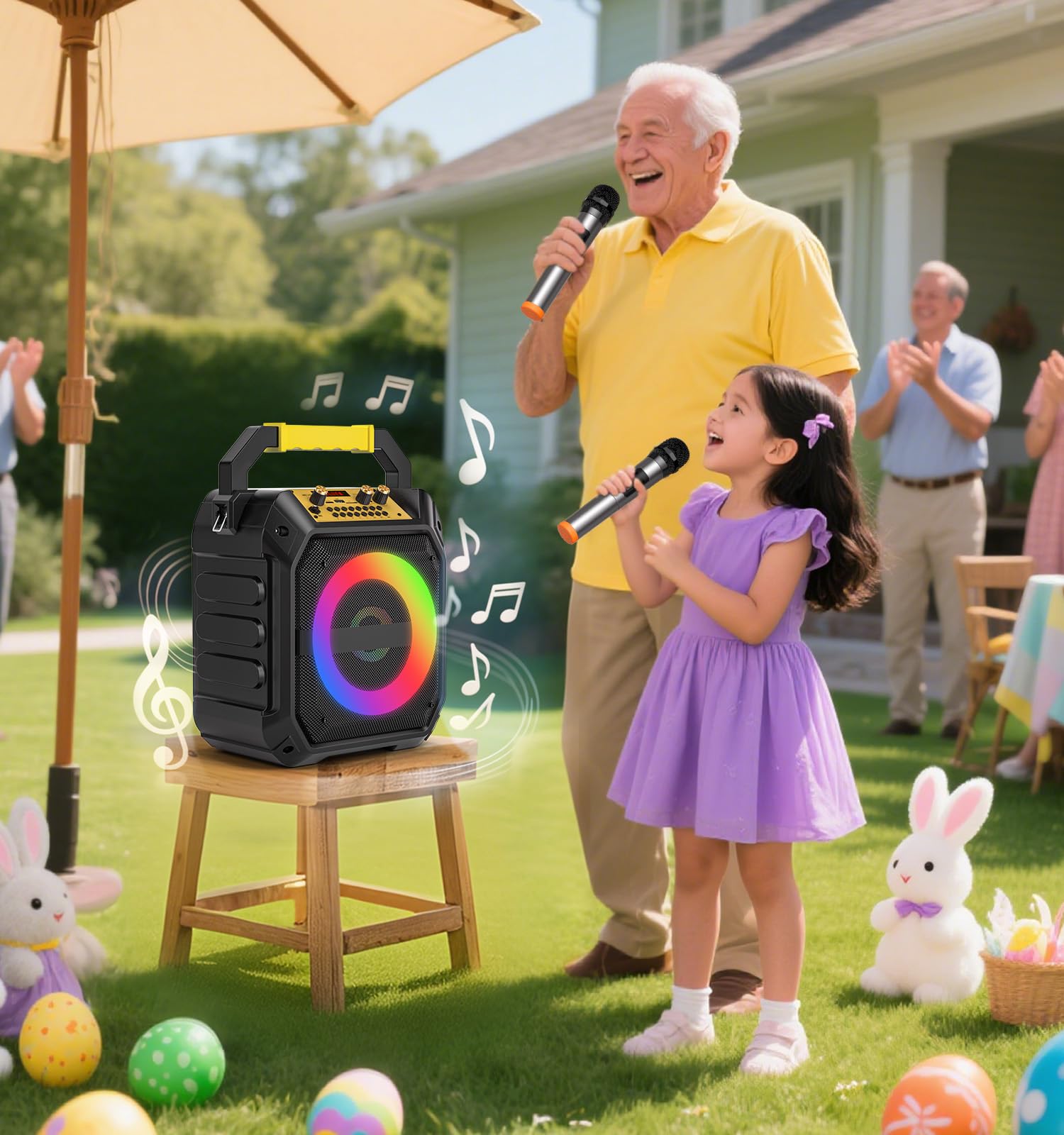 Victress Karaoke Machine With 2 Wireless Microphones, Portable Bluetooth Speaker For Adults & Kids With Strobe Lights,Karaoke Sp