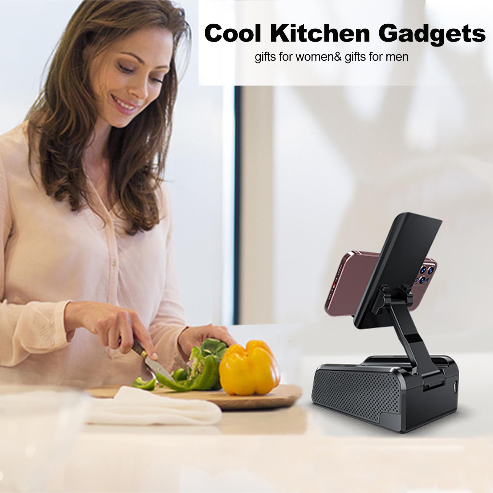 Jteman Phone Stand Wireless Bluetooth Speaker,Desktop Kitchen Gadgets Phone Stand,Portable Phone Stand With Speaker,Gifts For Wo