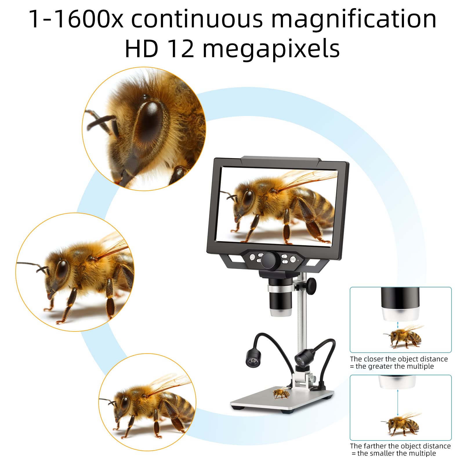 Koolertron 9 Inch Lcd Digital Microscope With 32G Tf Card,12Mp 1600X Magnification 1080P Usb Microscope,5000Mah Battery,10 Inch