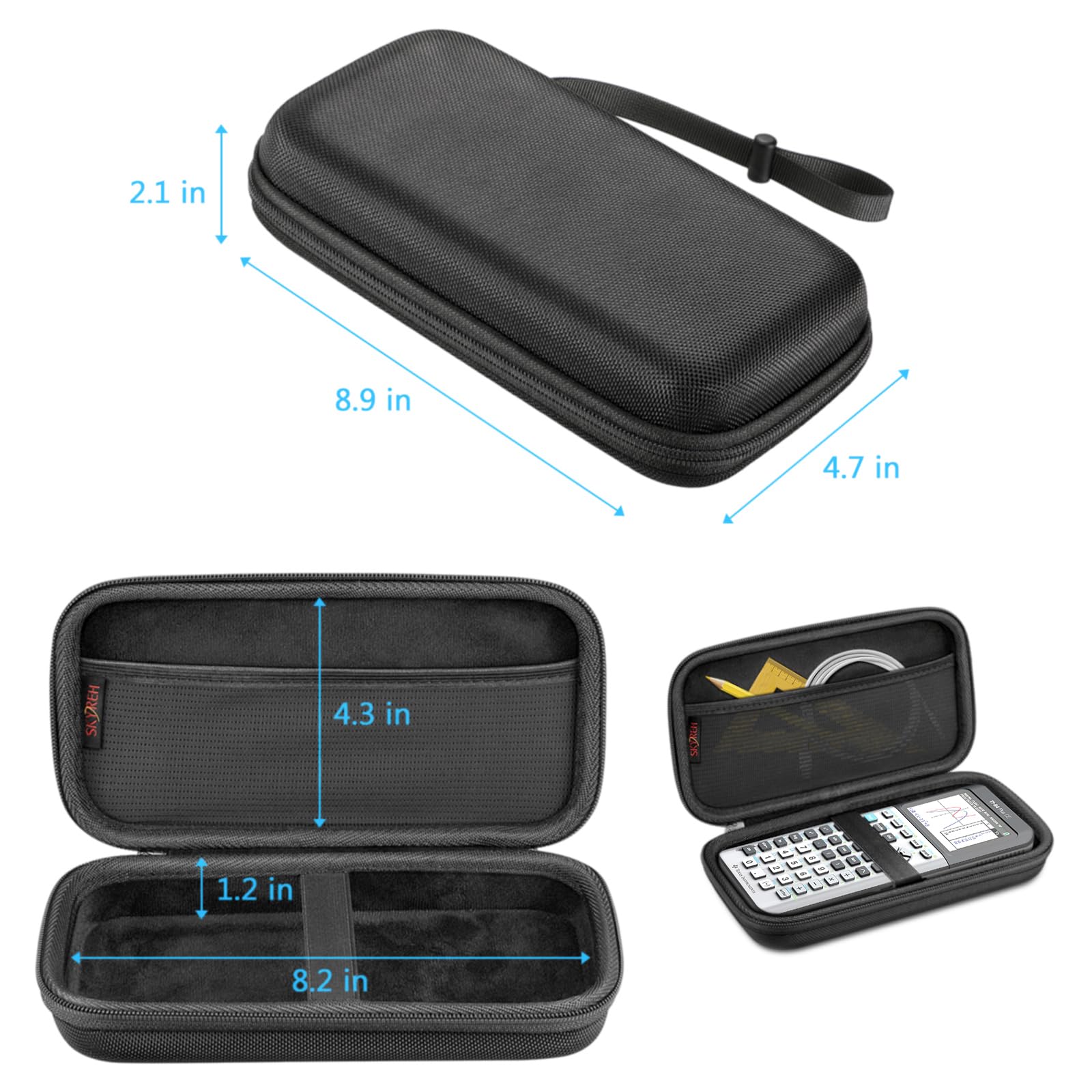 Skyreh Graphing Calculator Carrying Case For Ti 84 Plus Ce, Hard Eva Shockproof Protective Case For Texas Instruments Ti 84 Plus Ce/Ti 83 Plus Ce/Ti Nspire Cx Ii Cas/Tl Nspire Cx Ll (Black)