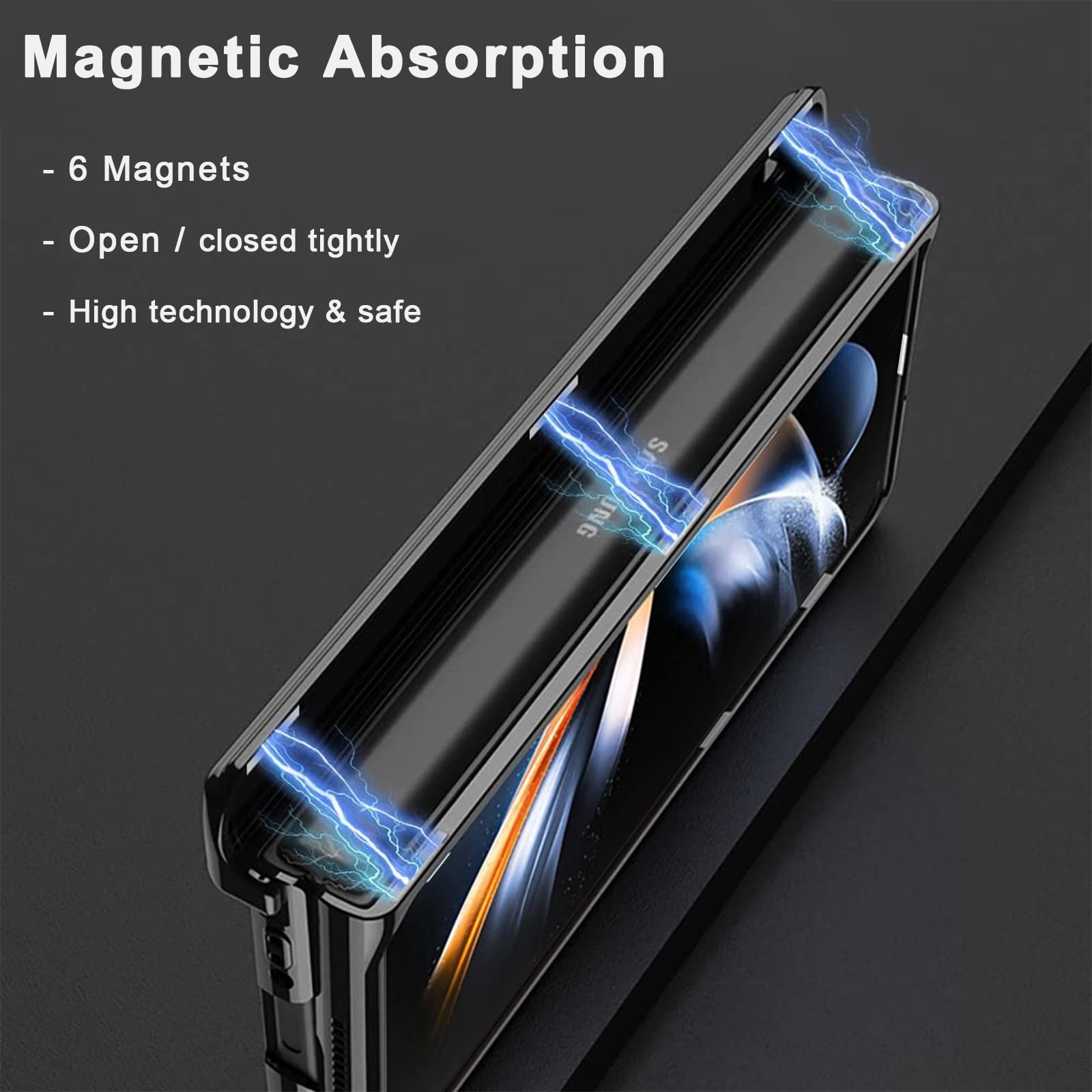 Ninki Compatible Samsung Galaxy Z Fold 4 5G Case Hinge Protection Transparent   Clear,Electroplating Magnetic Adsorption Crystal