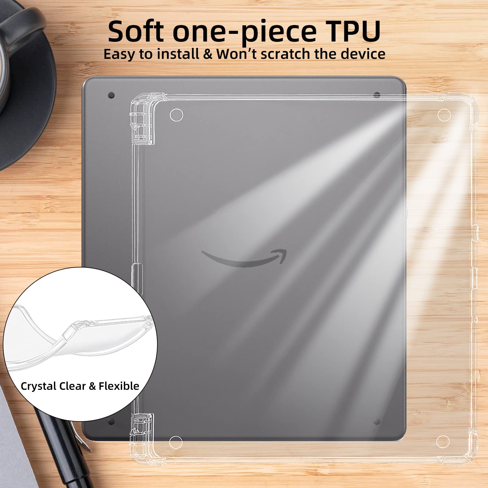 Walnew Clear Case For 10.2 Inch Kindle Scribe With Pen Holder, C4A6T4 Soft Transparent Tpu Cover With Enhanced Corners For 10.2