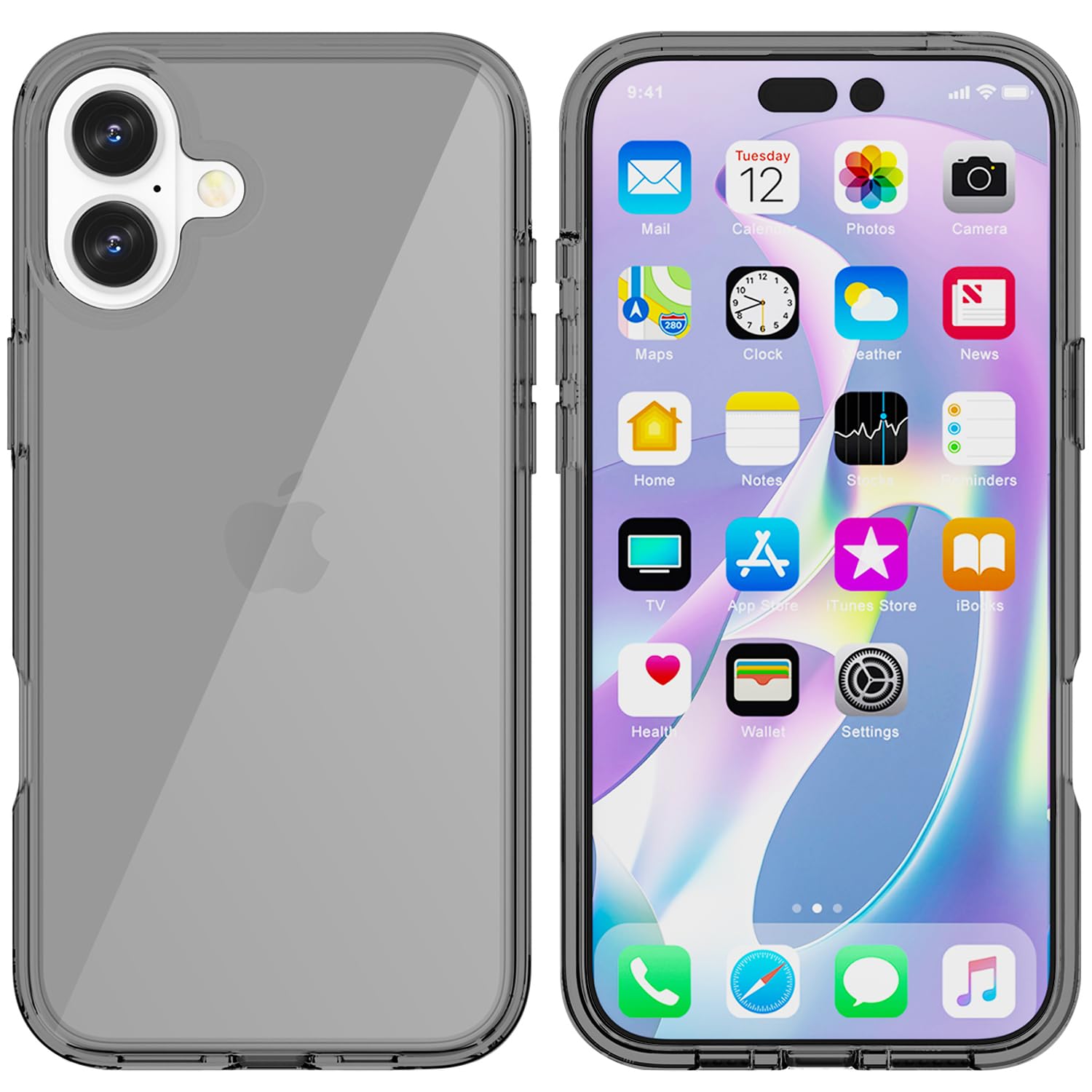 Tenoc Phone Case Compatible With Iphone 16 Plus, Gray Case Clear Shockproof Protective Bumper Slim Cover For 6.7 Inch