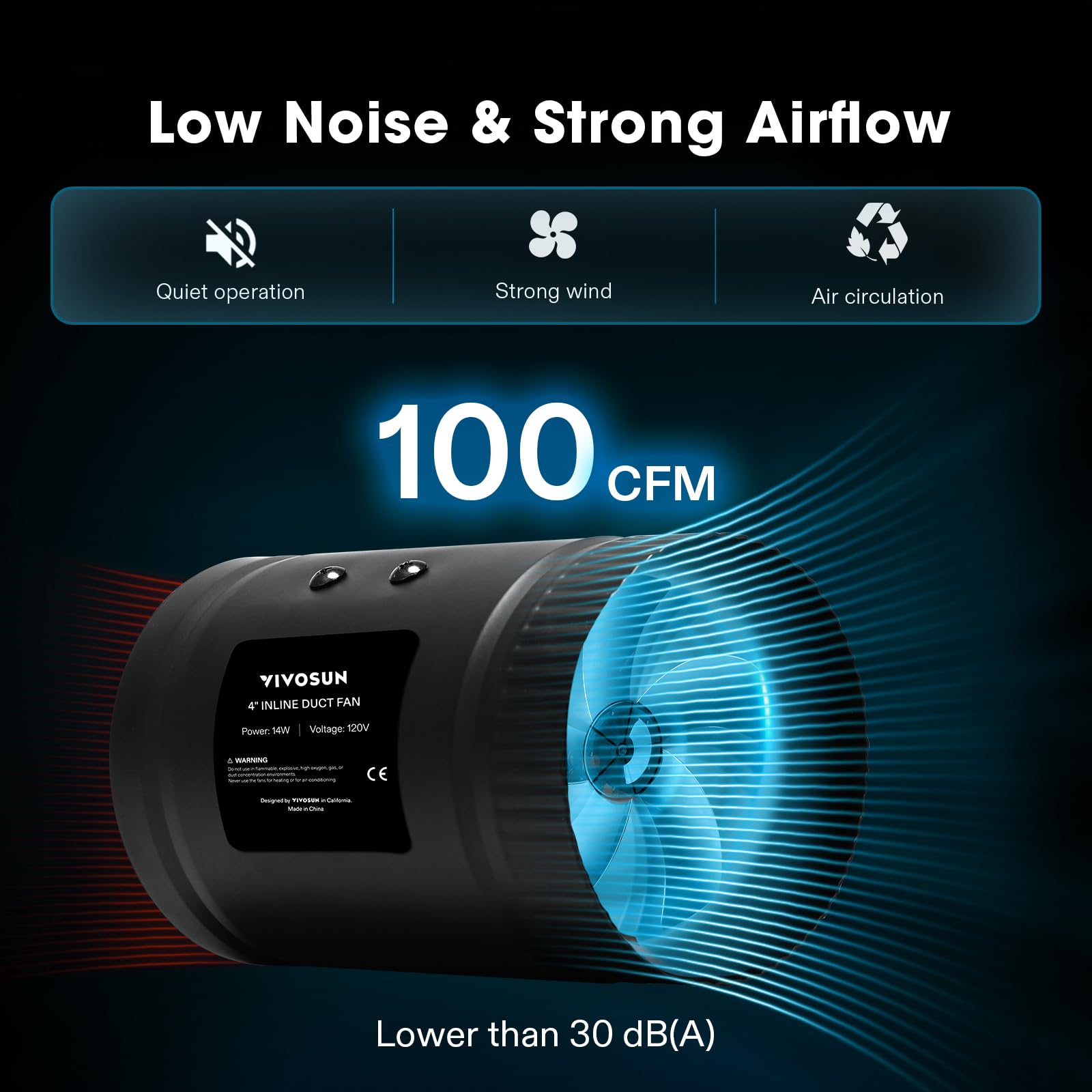 Vivosun Inline Booster Duct Fan 4100 Cfm, Hvac Exhaust Ventilation Fan With Low Noise For Basements, Bathrooms, Kitchens, Attics