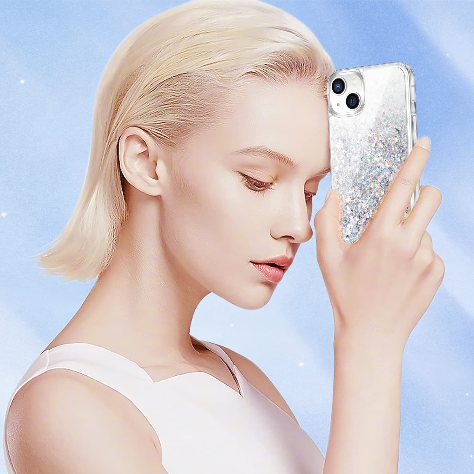 Caka For Iphone 14 Case, Iphone 13 Case For Women Girls With Screen Protector Bling Sparkle Liquid Flowing Glitter Quicksand Cle