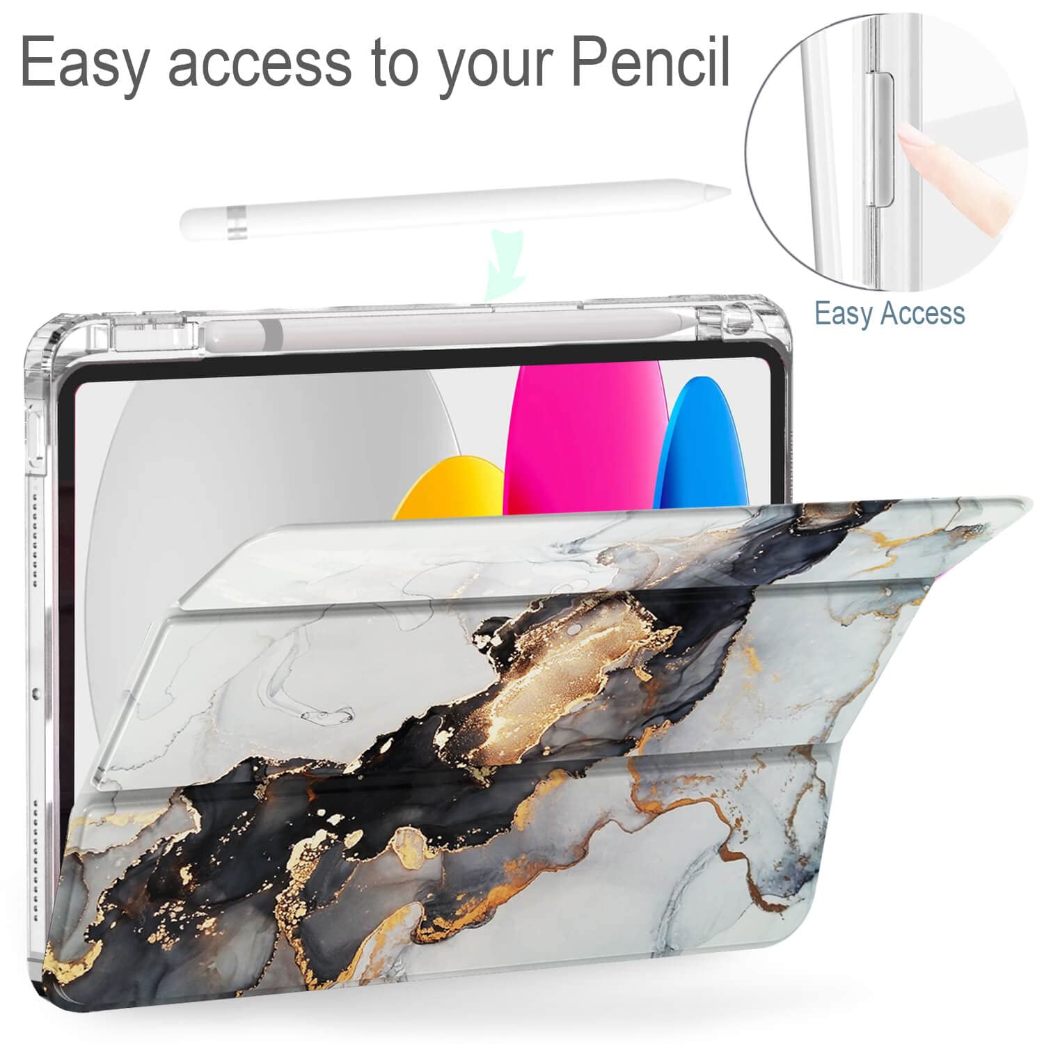 Feams Ipad 10Th Generation 10.9 Inch Case, Slim Lightweight Trifold Ipad 10.9 Case Clear Back Transparent Cover With Pencil Hold