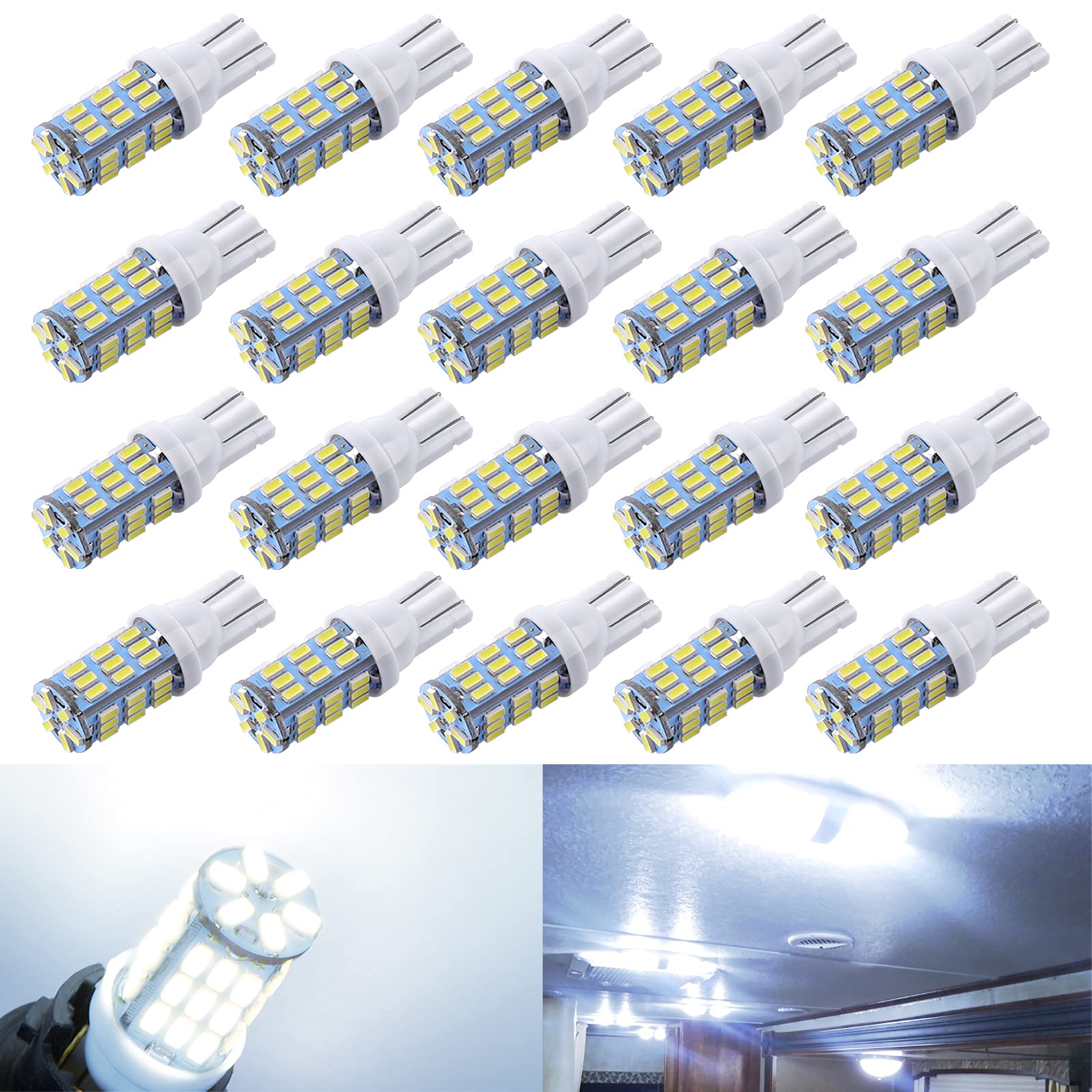 Rvbulbzl T10 921 194 168 Led Bulbs Cool White 20 Packs, Super Bright 3014 42 Smd Led Replacement 12 Volt Rv Camper Trailer Boat