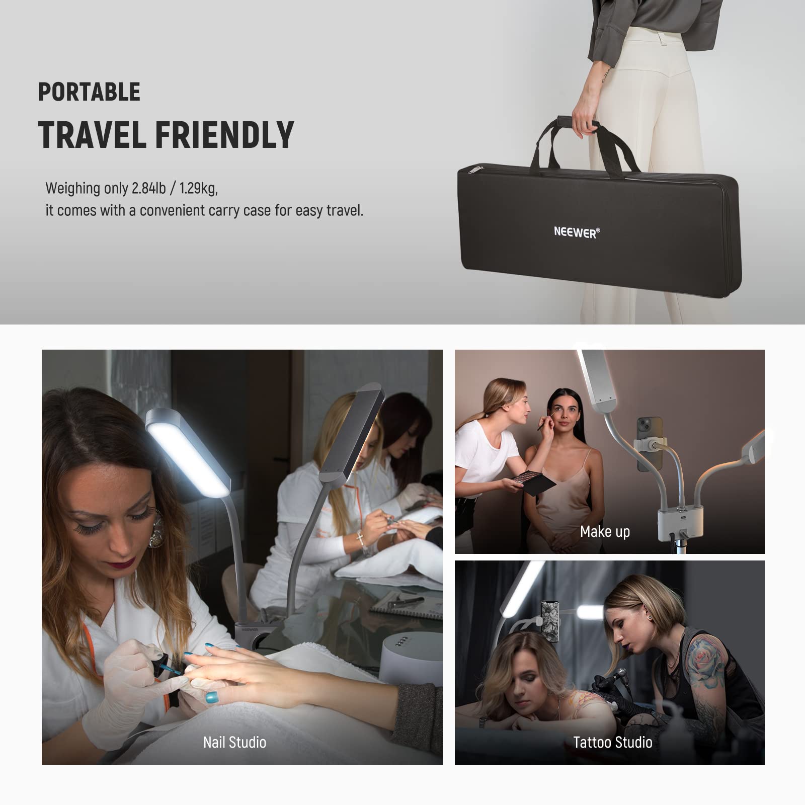 Neewer Esthetician Light With Phone Holder & Travel Bag Kit, Support 2.4G/Pc/Mac Control & Separate Control Of 2 Led Light Heads
