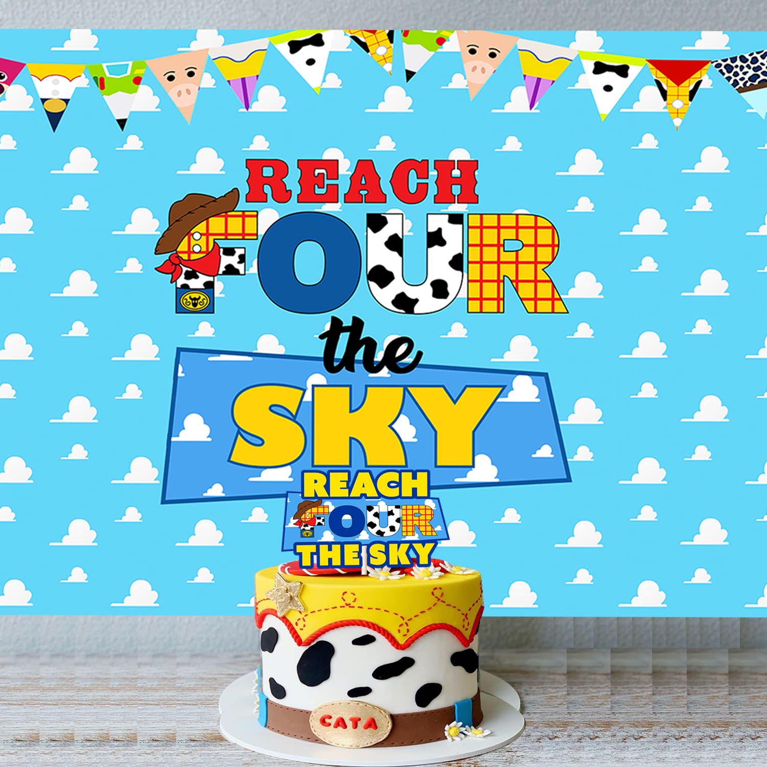Reach Four The Sky Backdrop 4Th Birthday Party Backdrop Banner For Boys Girls 4Th Birthday Decorations 5X3Ft