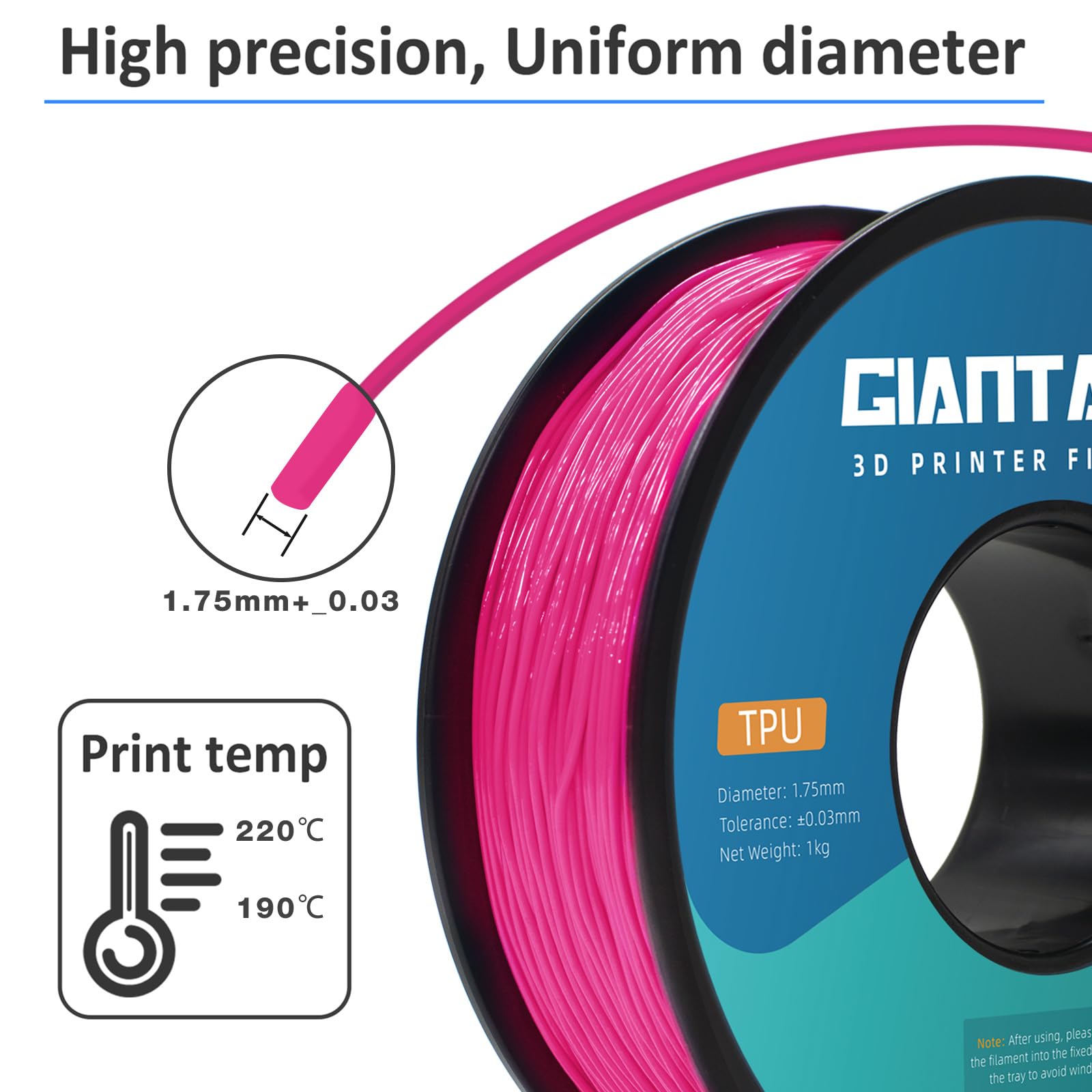 Giantarm Pink Tpu Filament, 95A Tpu Filament 1.75Mm, Dimensional Accuracy +/  0.03, Flexible Soft 3D Printer Filament 1Kg Spool(