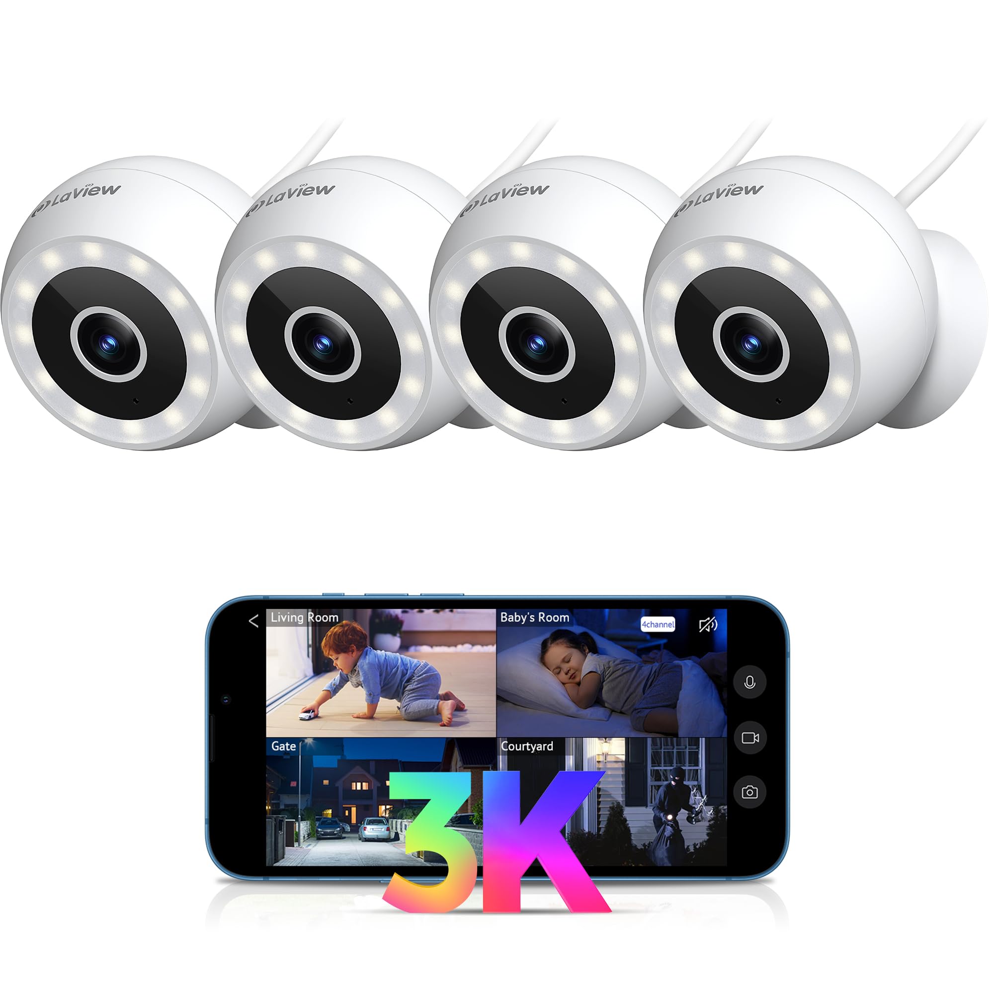 5Mp 3K Security Cameras Outdoor Indoor Wired,Ip65, Starlight Sensor & 100 Ft Night Vision,Motion/Person Detection,2 Way Audio/Sp