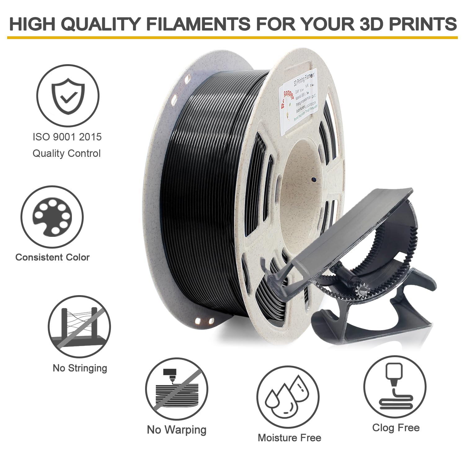 Reprapper Black Mpla (Modified Pla) Extra Strong Pla Plus Filament For 3D Printer 1.75Mm ( 0.03Mm) 2.2Lbs (1Kg)