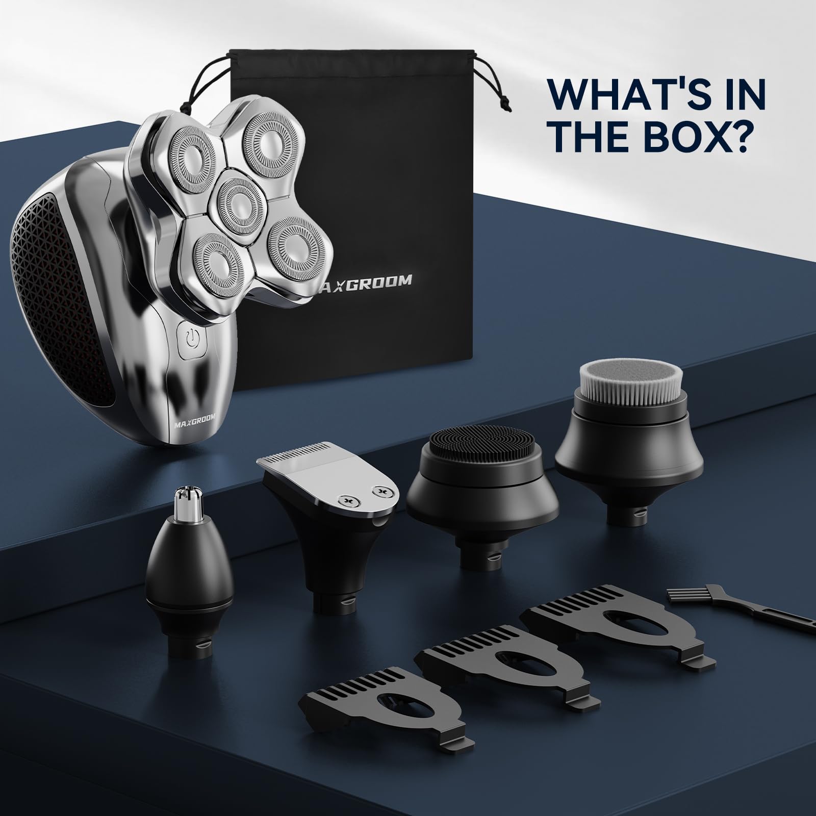 Head Shavers For Bald Men, Maxgroom 5 In 1 Waterproof Head Razor For Men With Led Display, Travel Pouch, Usb Rechargeable & Magn