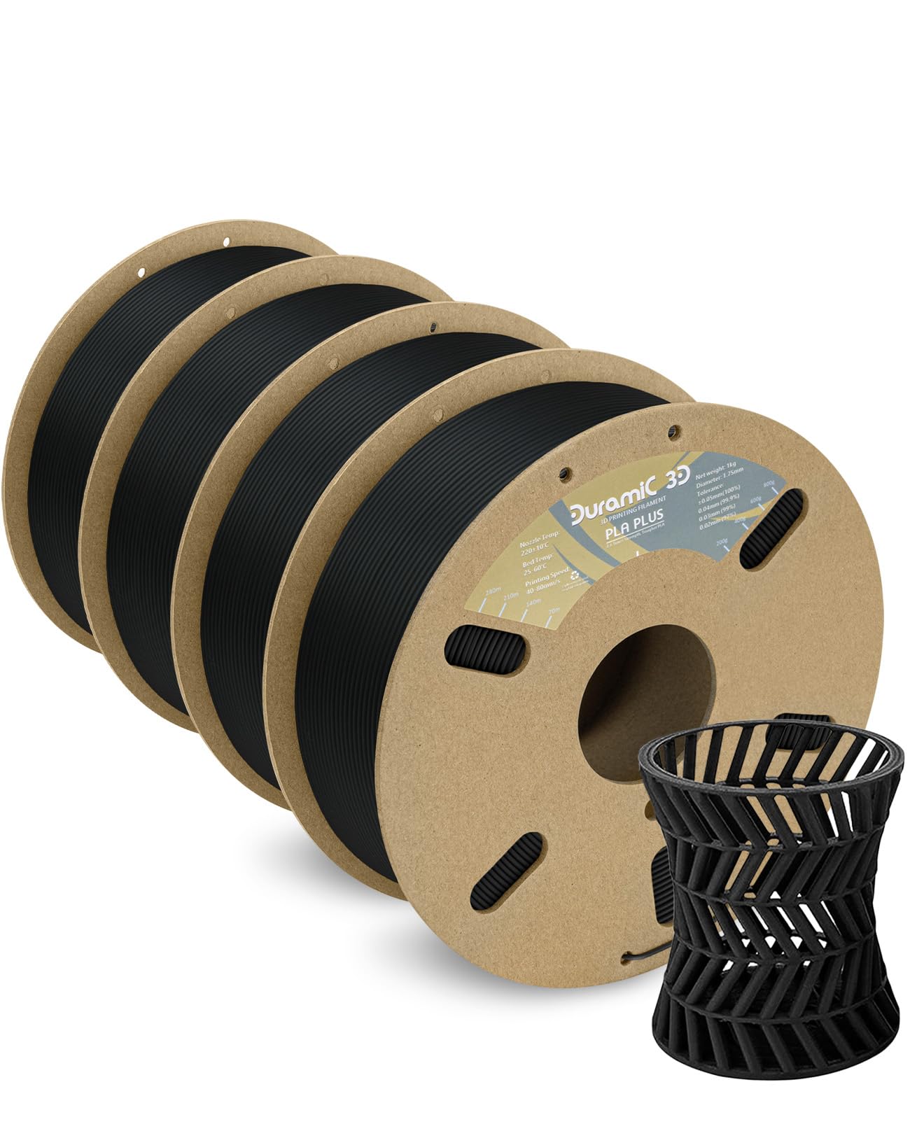 DURAMIC 3D PLA+ Filament 1.75mm PLA Pro Printing Filament, PLA Plus Filament 4Pack 1kg Spool(2.2lbs) Tougher and Stronger, Dimen