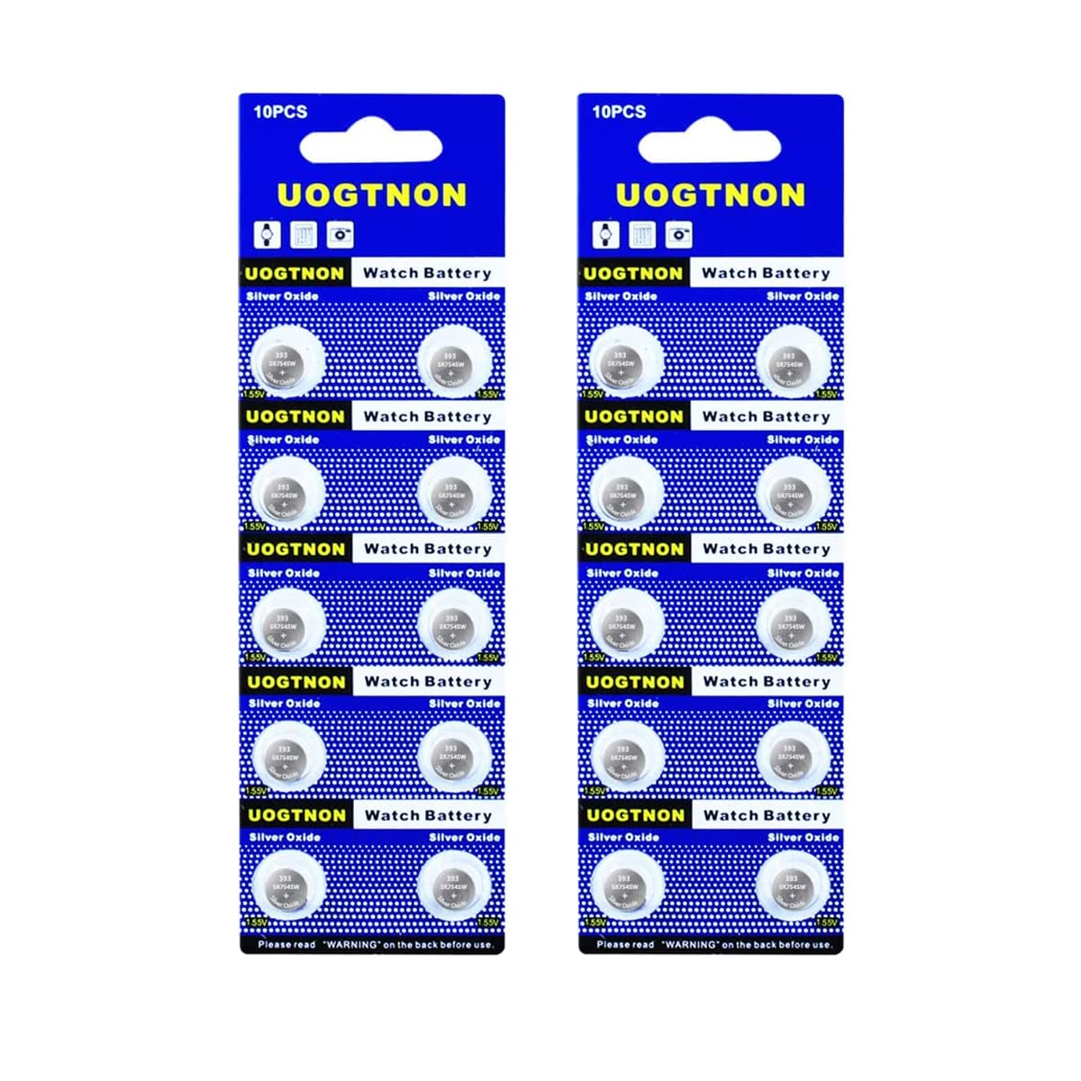 UOGTNON 393 SR754W(SR754SW) 1.55V Silver Oxide Watch Battery (20 Pack)