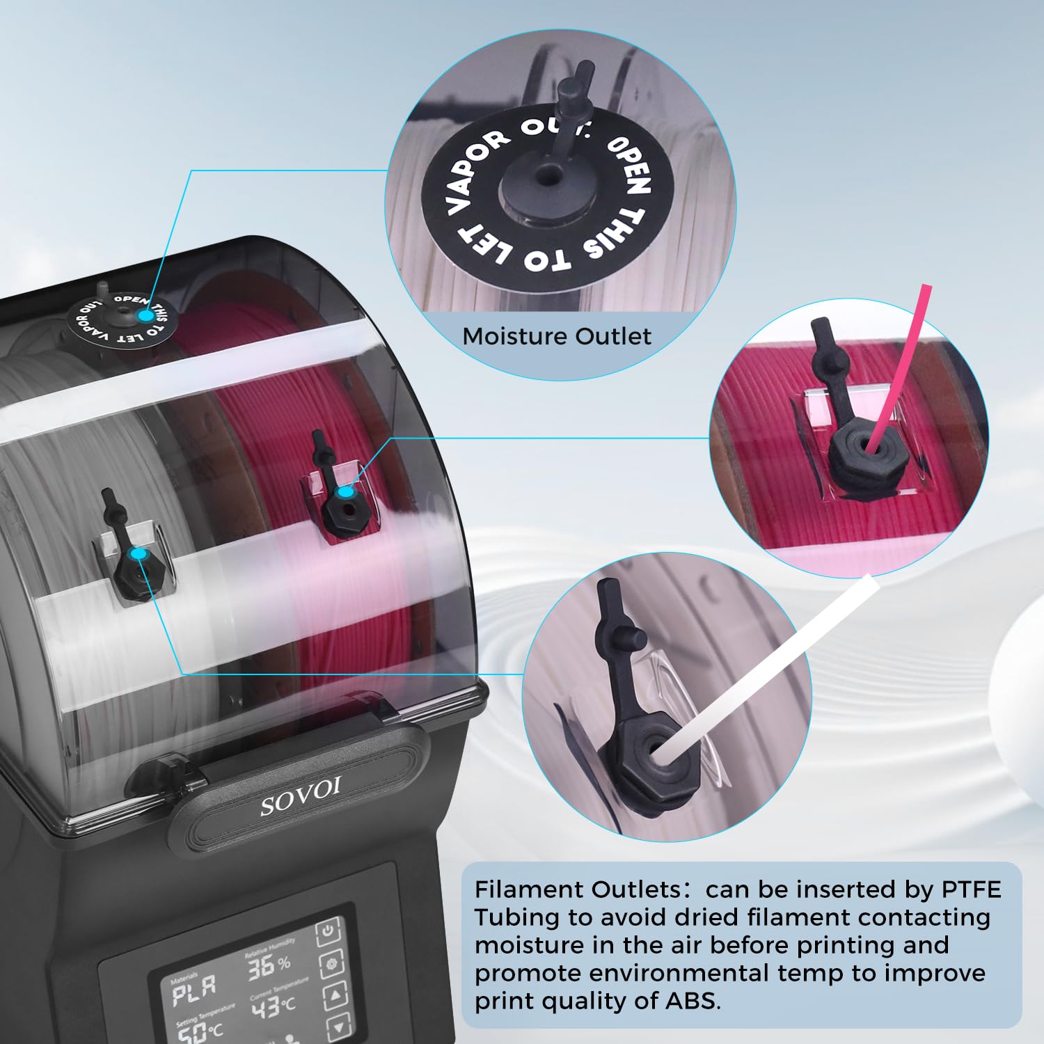 Sovol Filament Dryer, Sh02 Dry Box Filament Sealed Storage Box 3D Printer Spool Holder With Ptc Heater, Filament Dehydrator With